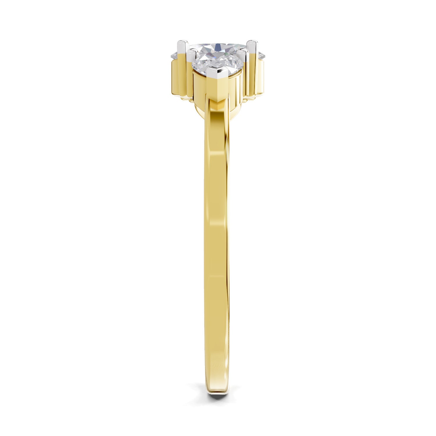 0.60 Carat Three-Stone Oval & Pear Diamond Engagement Ring | 14K Yellow Gold