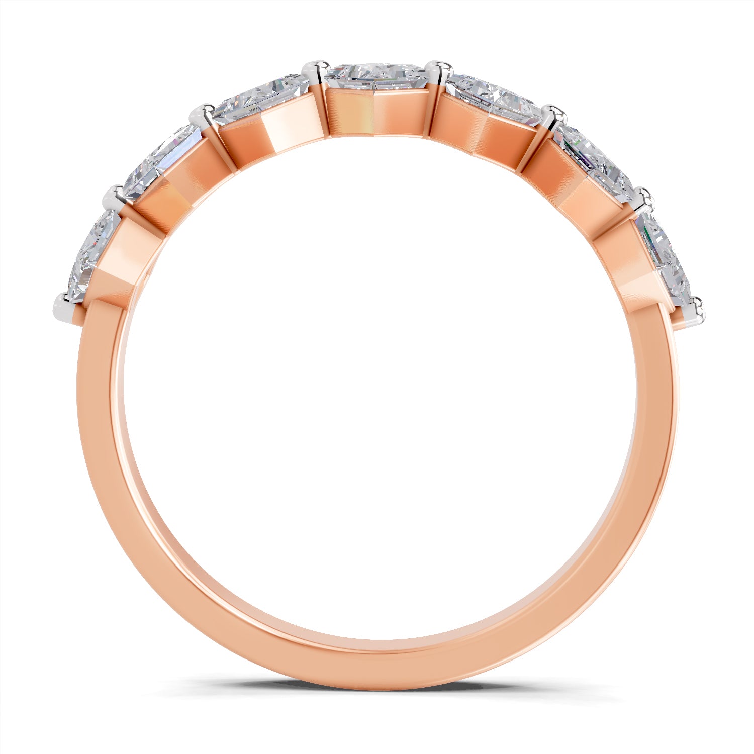0.63 Ct Princess Shape 7 Stone Diamond Band Ring | 14K Rose Gold