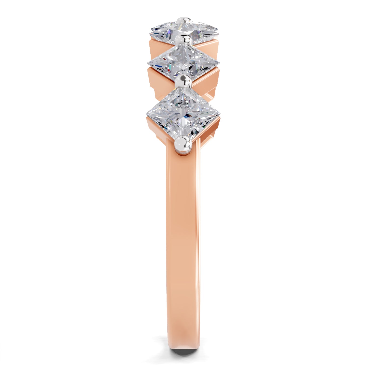 0.63 Ct Princess Shape 7 Stone Diamond Band Ring | 14K Rose Gold