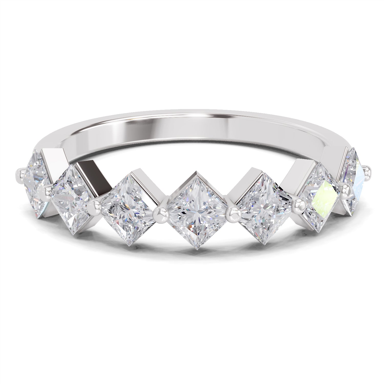 0.63 Ct Princess Shape 7 Stone Diamond Band Ring | 14K White Gold