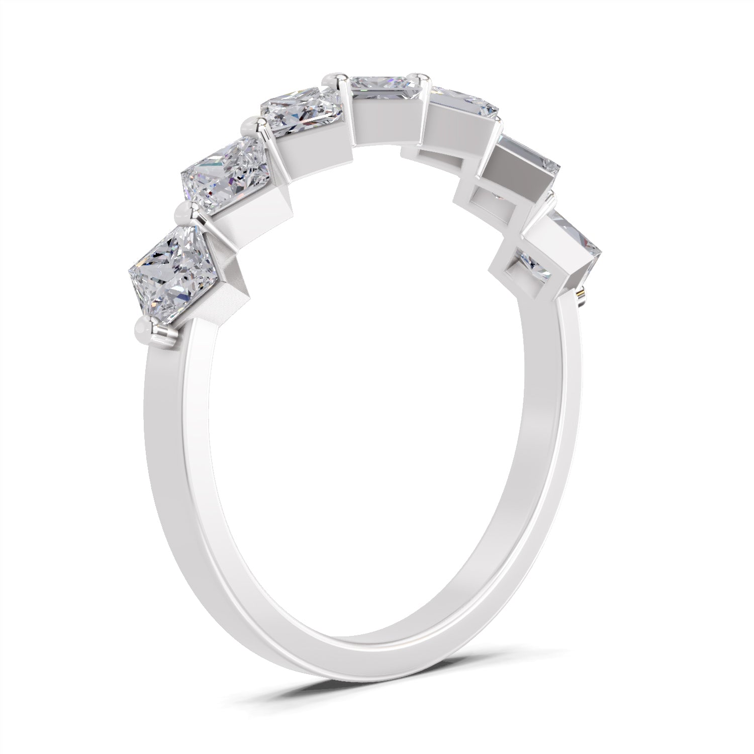 0.63 Ct Princess Shape 7 Stone Diamond Band Ring | 14K White Gold