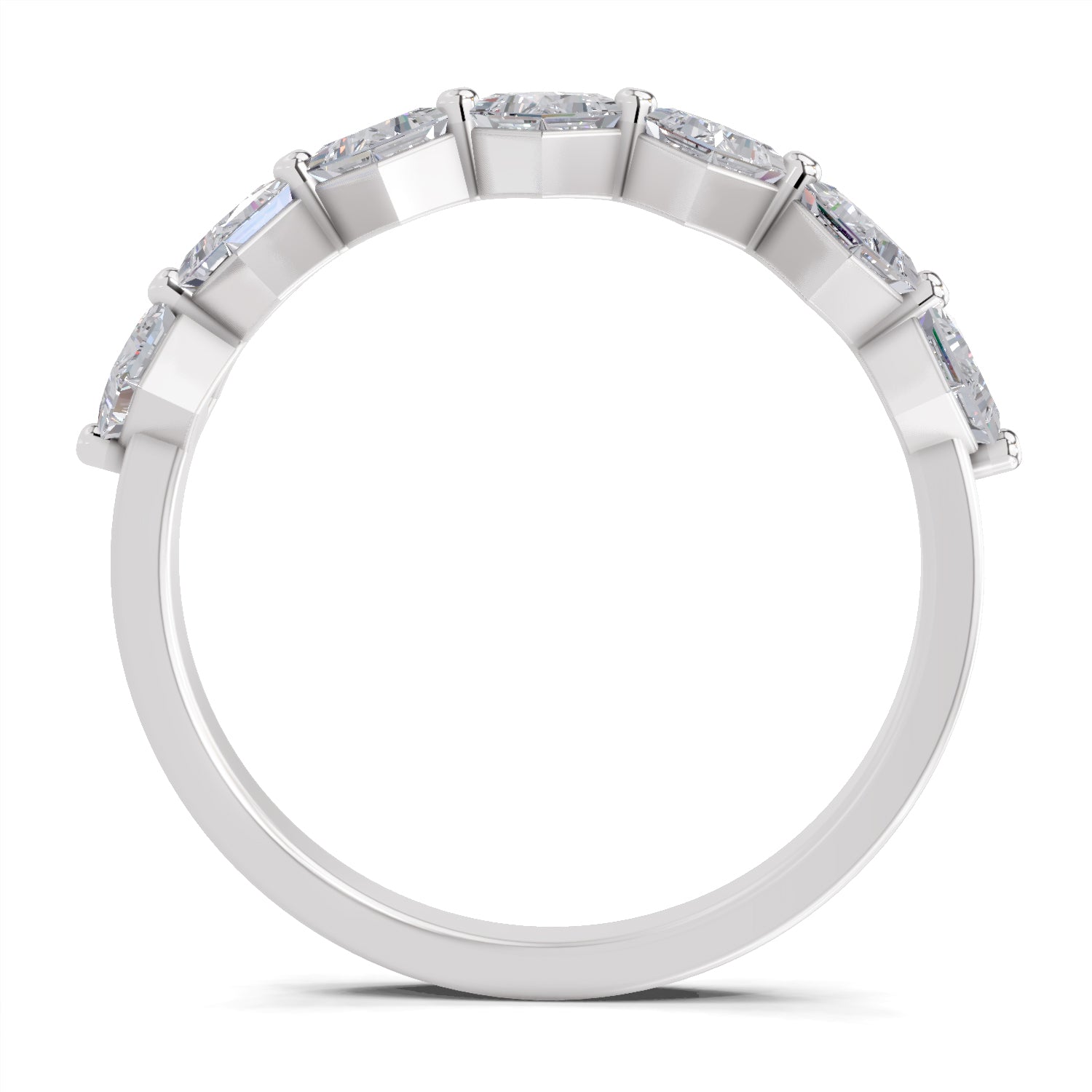 0.63 Ct Princess Shape 7 Stone Diamond Band Ring | 14K White Gold