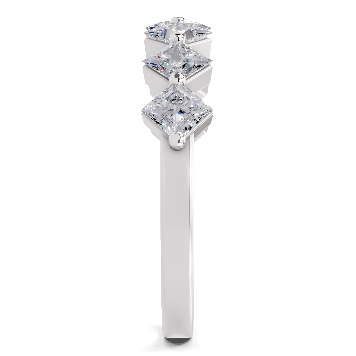 0.63 Ct Princess Shape 7 Stone Diamond Band Ring | 14K White Gold