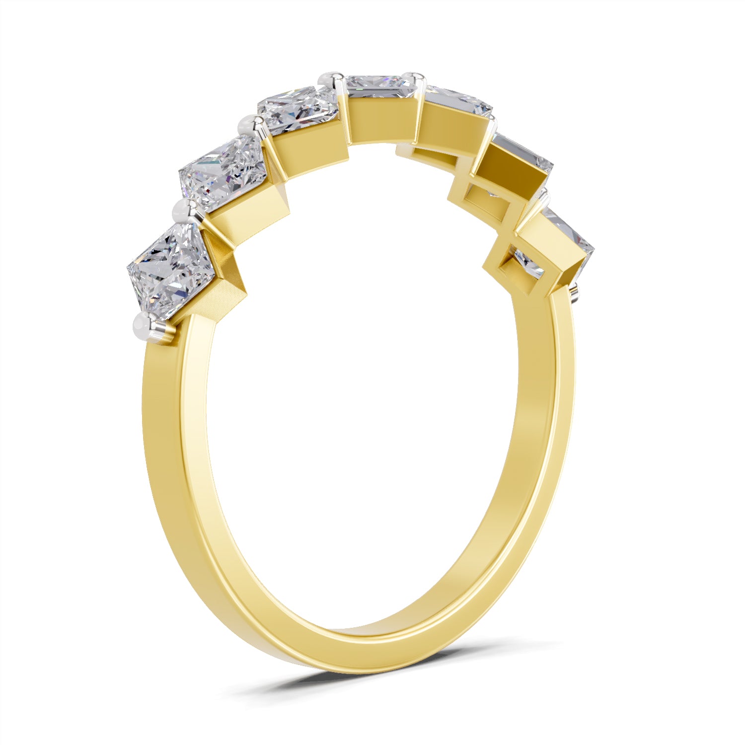 0.63 Ct Princess Shape 7 Stone Diamond Band Ring | 14K Yellow Gold