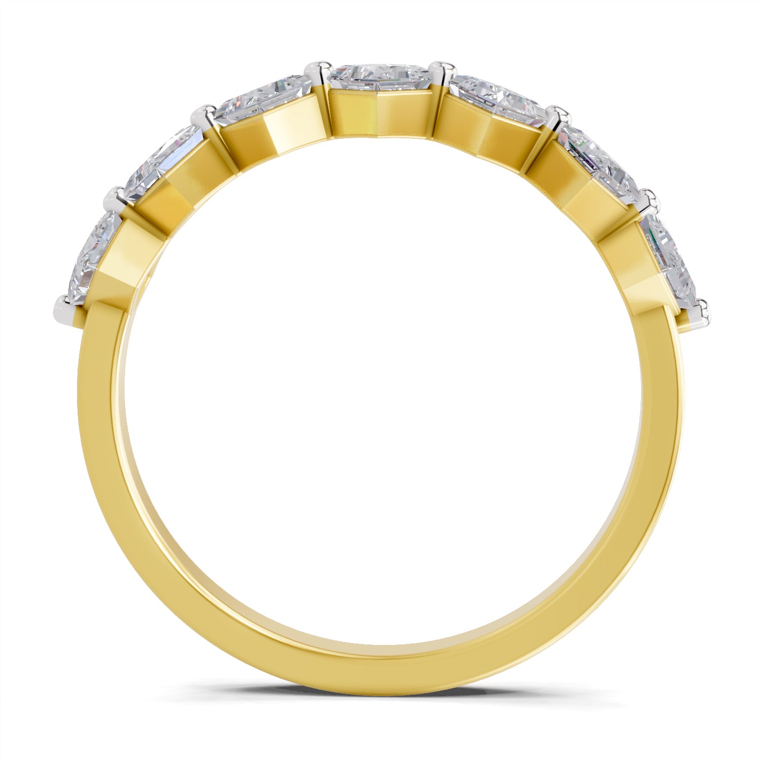 0.63 Ct Princess Shape 7 Stone Diamond Band Ring | 14K Yellow Gold