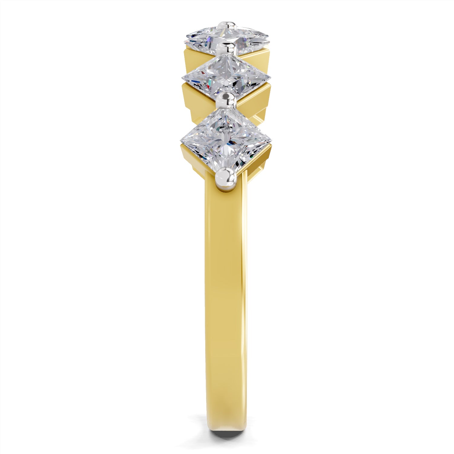 0.63 Ct Princess Shape 7 Stone Diamond Band Ring | 14K Yellow Gold