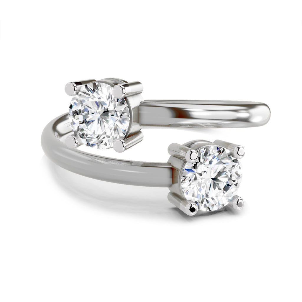 1 Ct Round Shape Diamond Two-Stone Open Ring | 14K White Gold