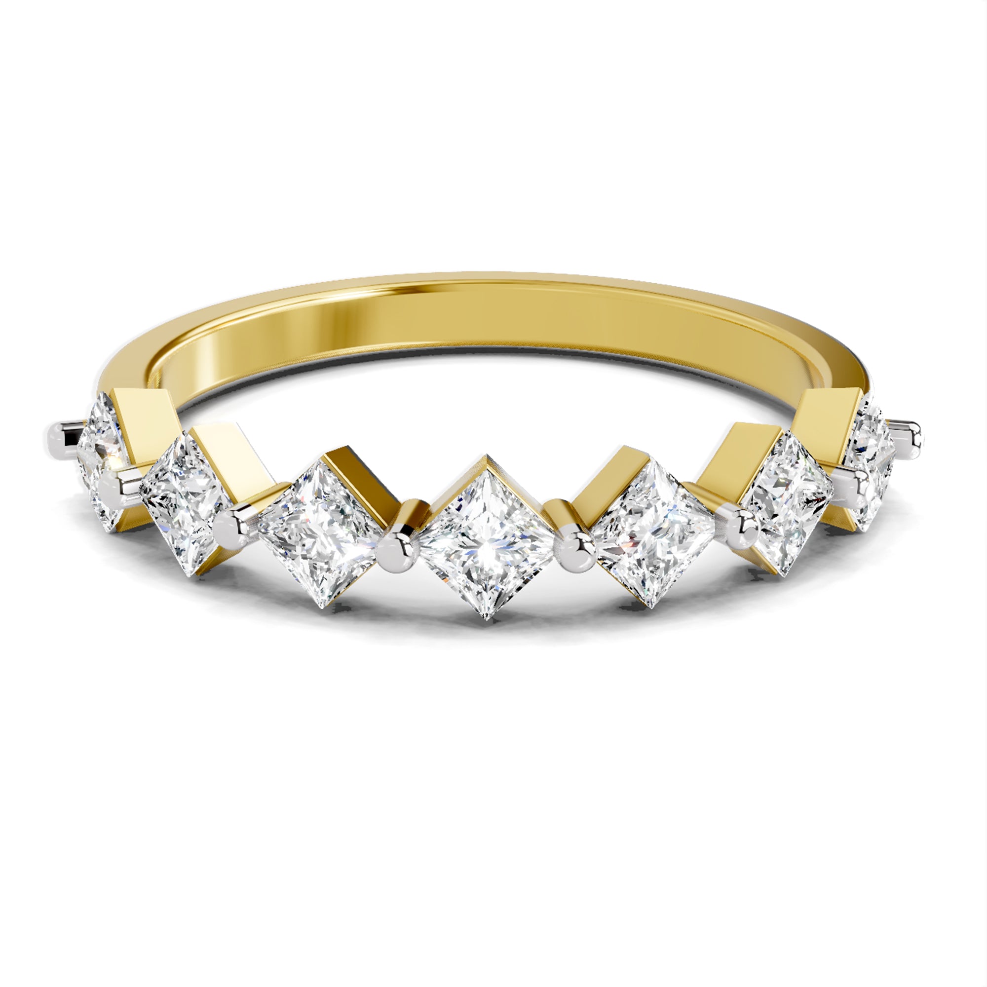 7 Stone Band 0.75 Princess Shape Diamond | 14K Yellow Gold