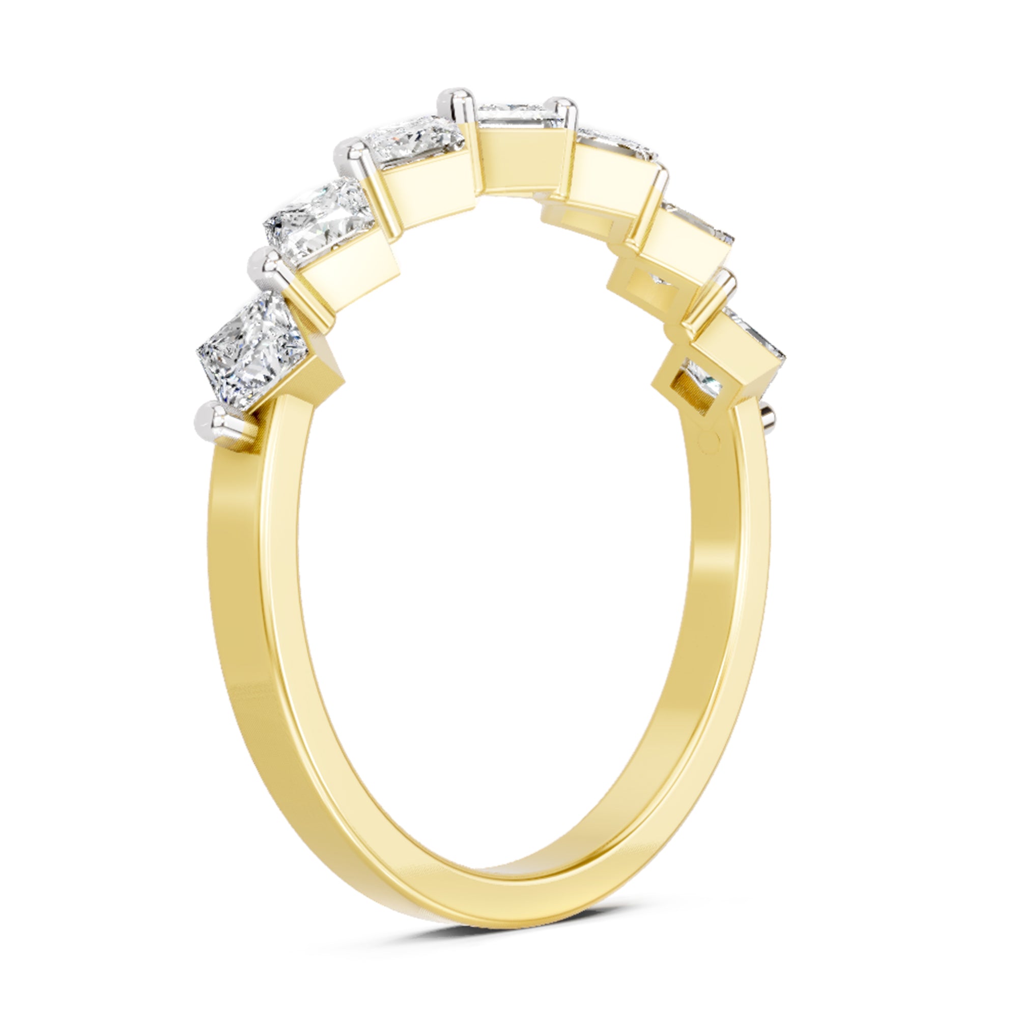 7 Stone Band 0.75 Princess Shape Diamond | 14K Yellow Gold