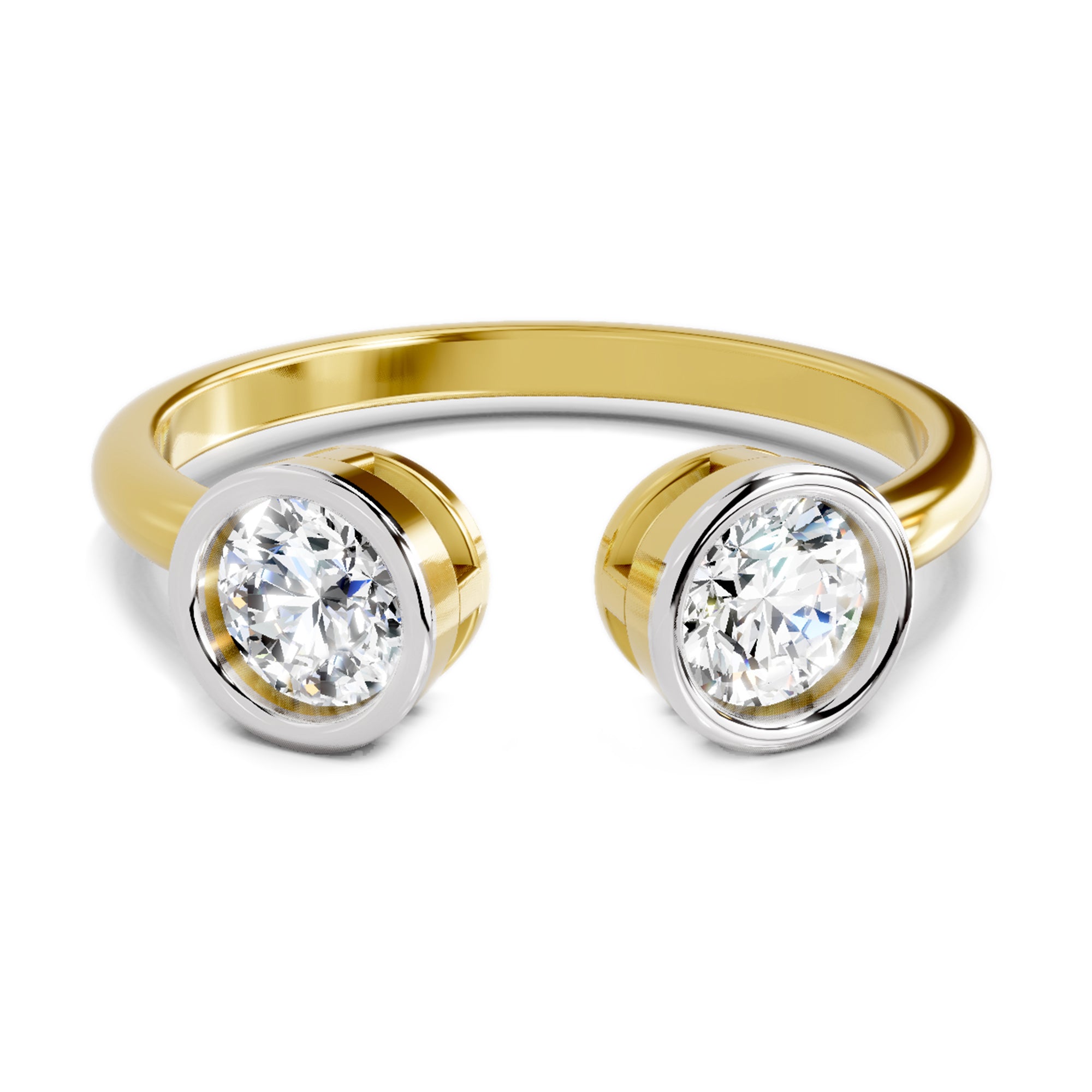 2 Stone Open 1 Ct Round Shape Diamond | 14K Yellow Gold
