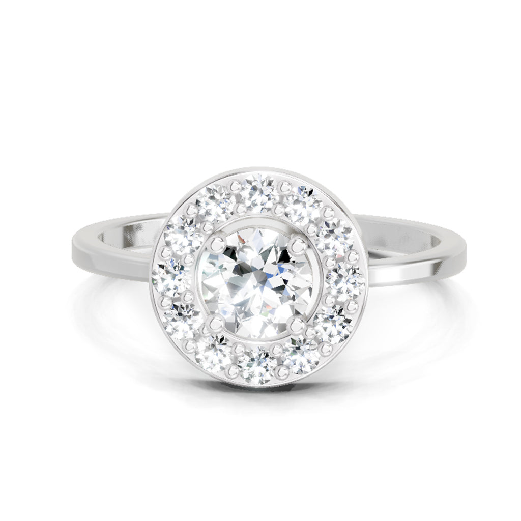 0.85 Ct Round Halo Ring | 14K White Gold