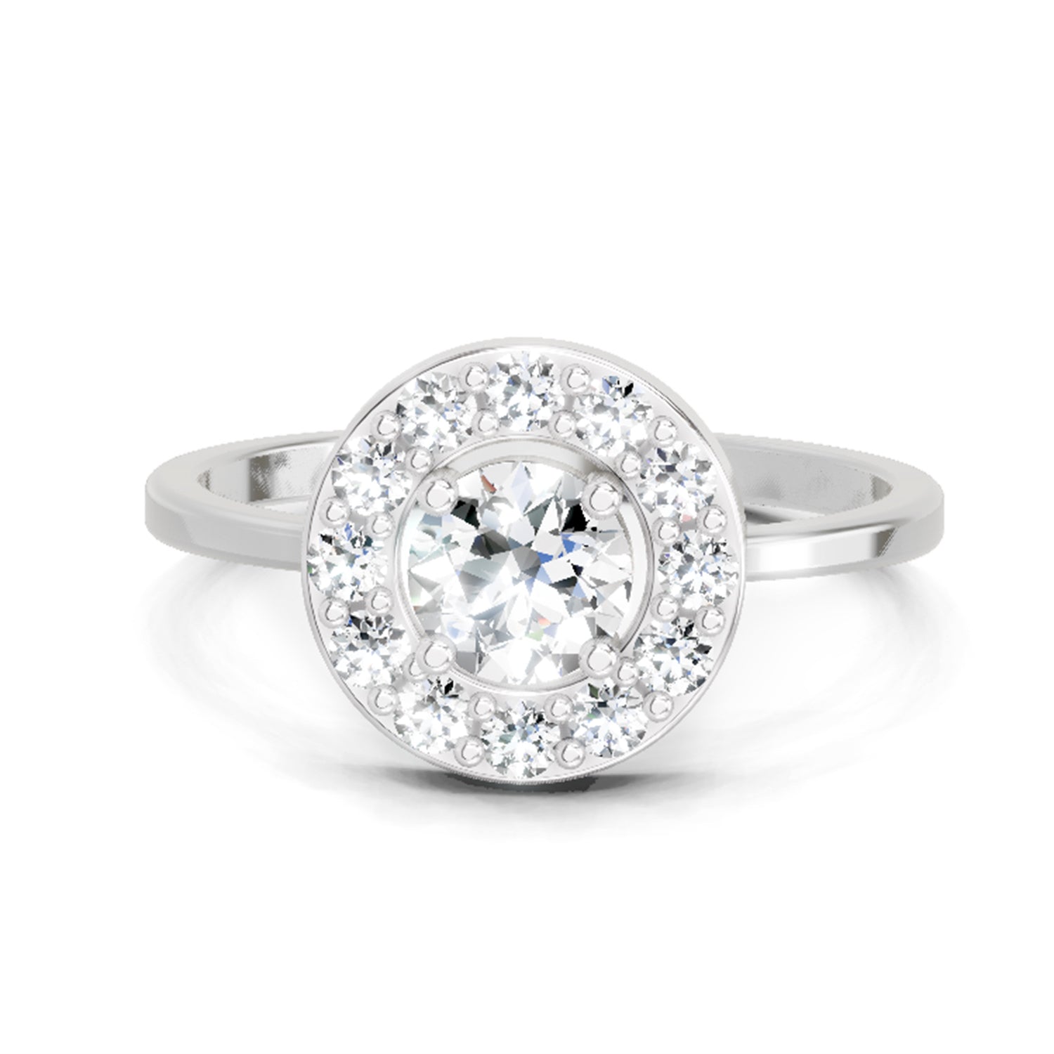 0.85 Ct Round Halo Ring | 14K White Gold