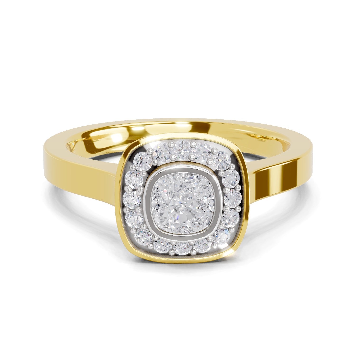 0.64 Carat Round Shape Diamond | 925 Sterling Silver Gold Plated Halo Ring
