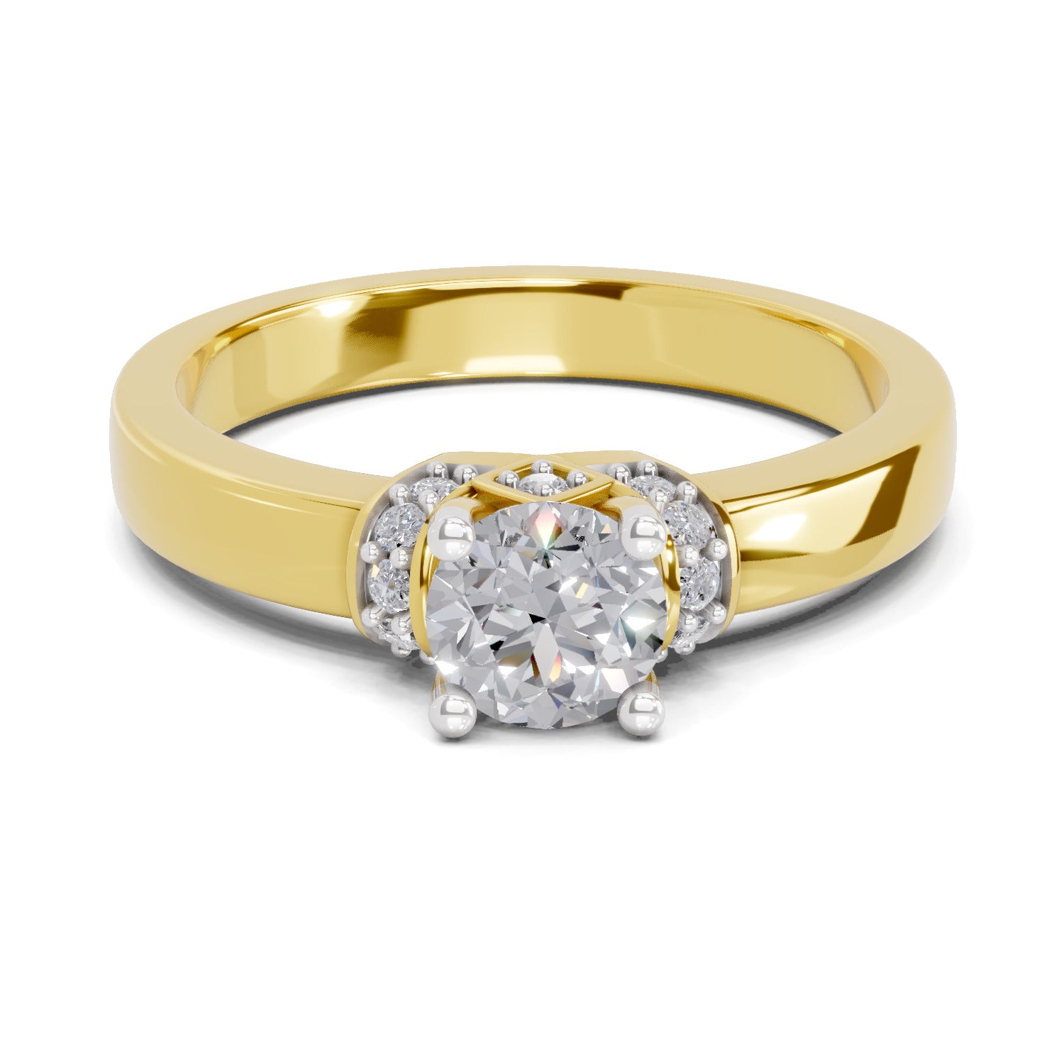 0.55 Carat Round Shape Diamond | 925 Sterling Silver Gold Plated Solitaire Ring