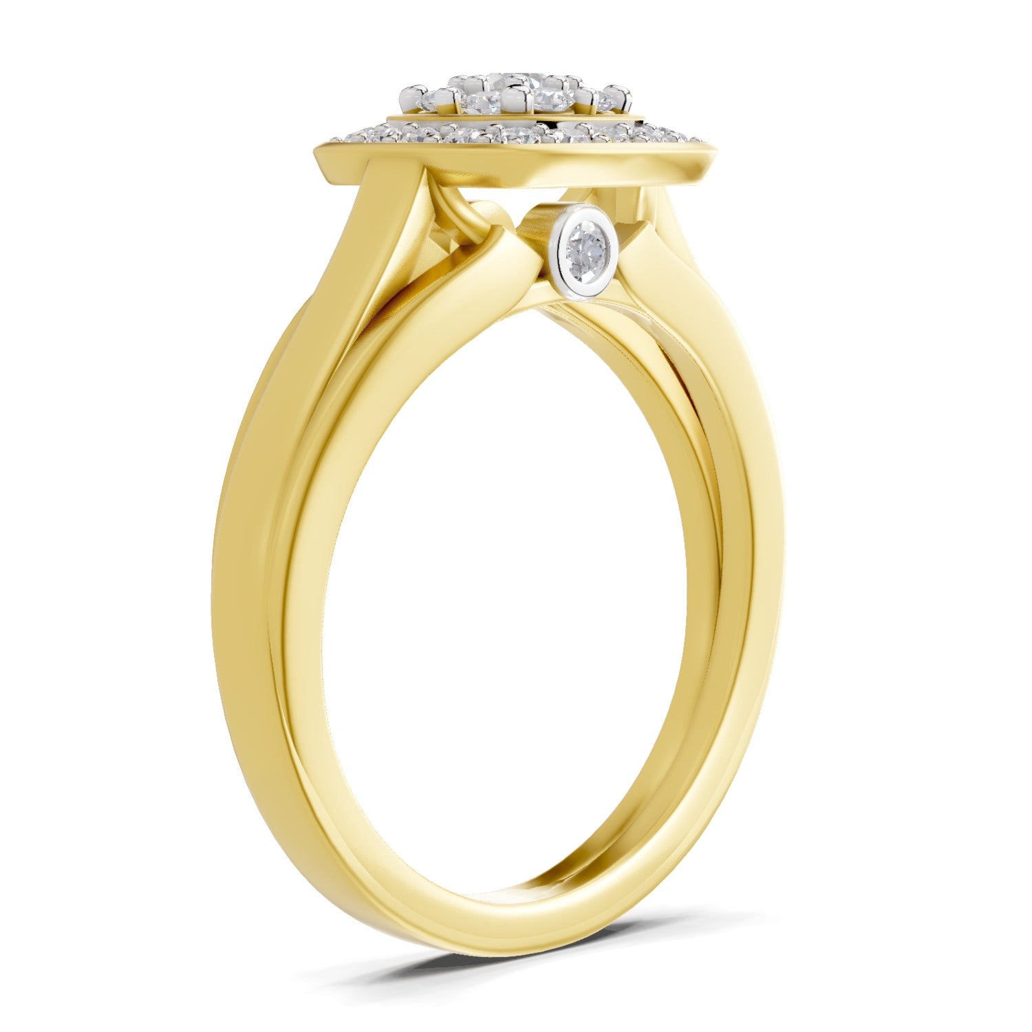 0.39 Ct Round Shape | 925 Sterling Silver Gold Plated Halo Ring