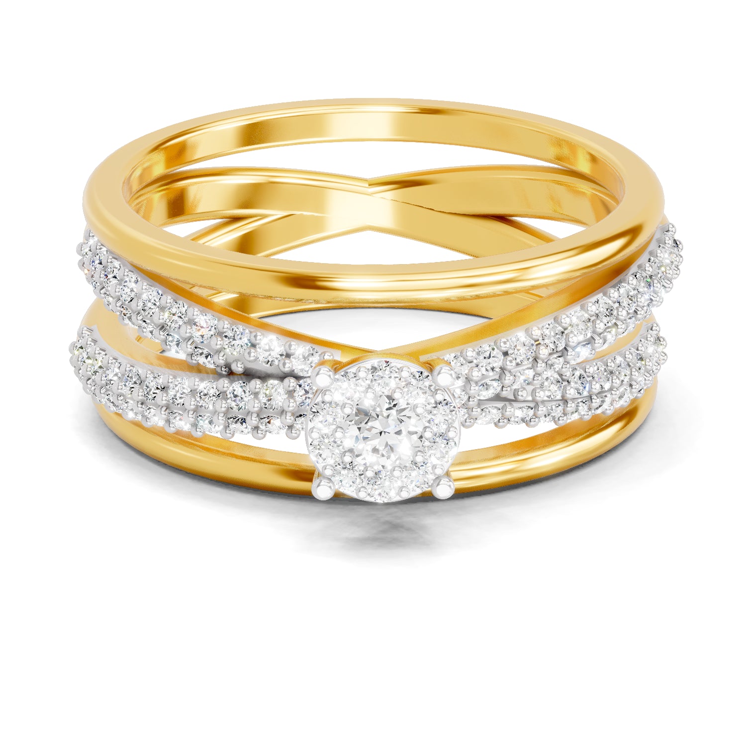 0.55 Carat| 925 Sterling Silver Gold Plated Fashion Criss Cross Ring (Size-5)