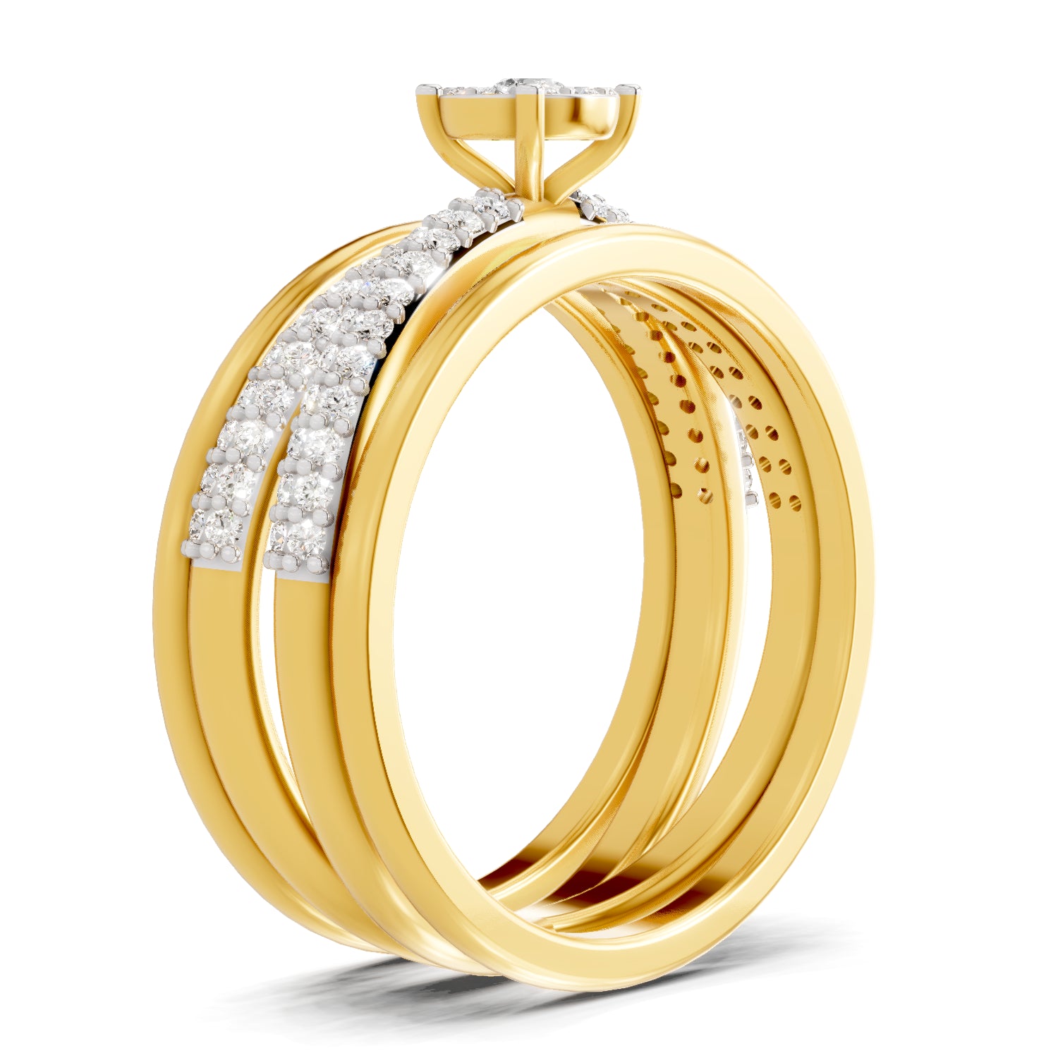 0.55 Carat| 925 Sterling Silver Gold Plated Fashion Criss Cross Ring (Size-5)