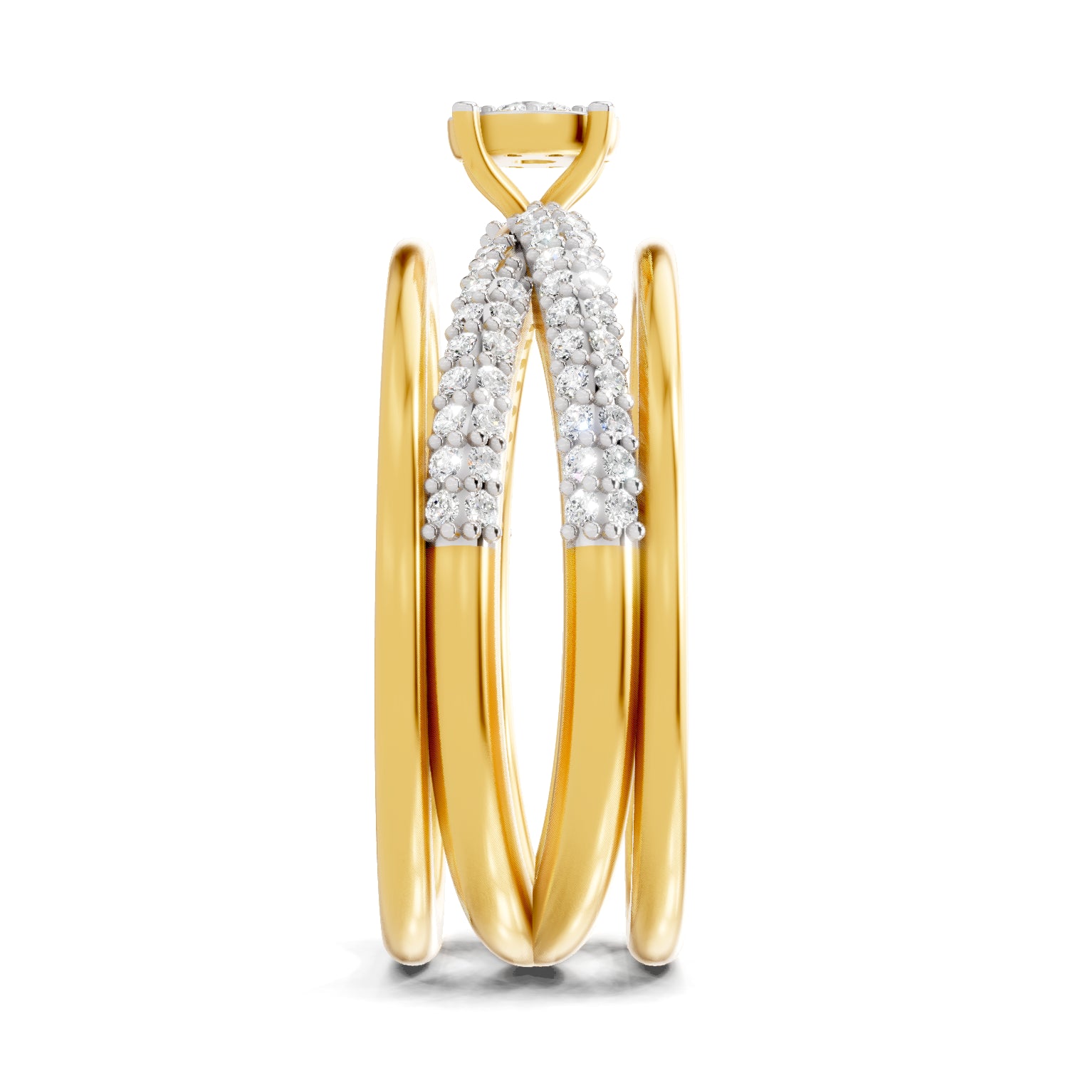 0.55 Carat| 925 Sterling Silver Gold Plated Fashion Criss Cross Ring (Size-5)