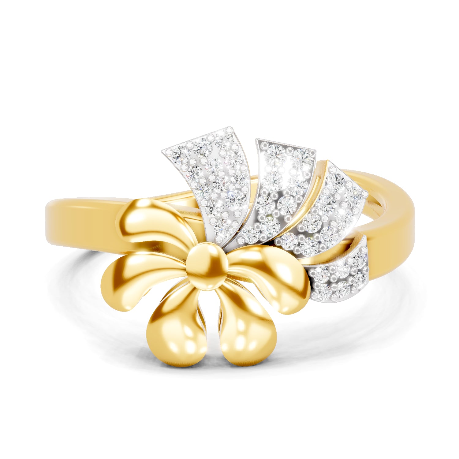 0.17 Carat| 925 Sterling Silver Gold Plated Asymmetrical Bloom Ring