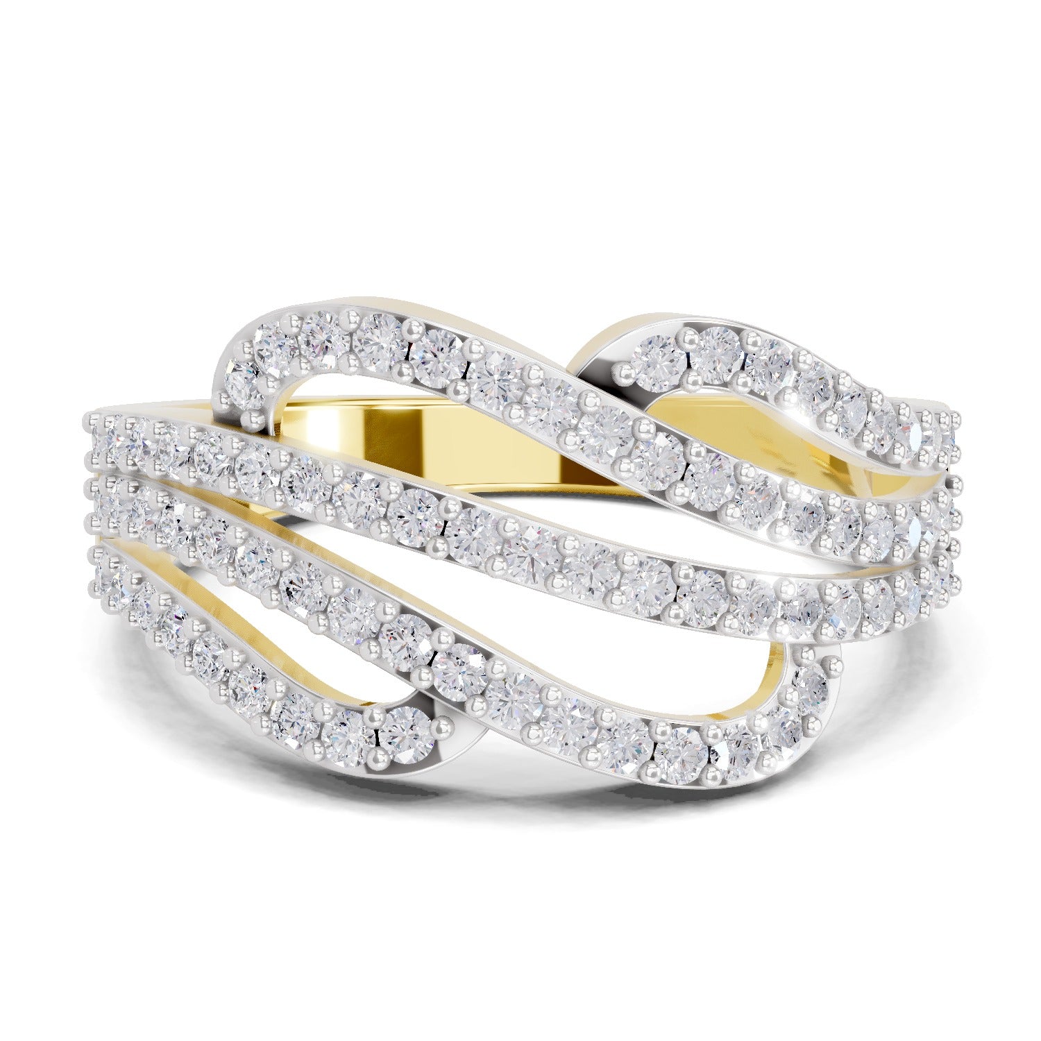 0.58 Carat Round Shape Diamond | 925 Sterling Silver Gold Plated Waves Ring