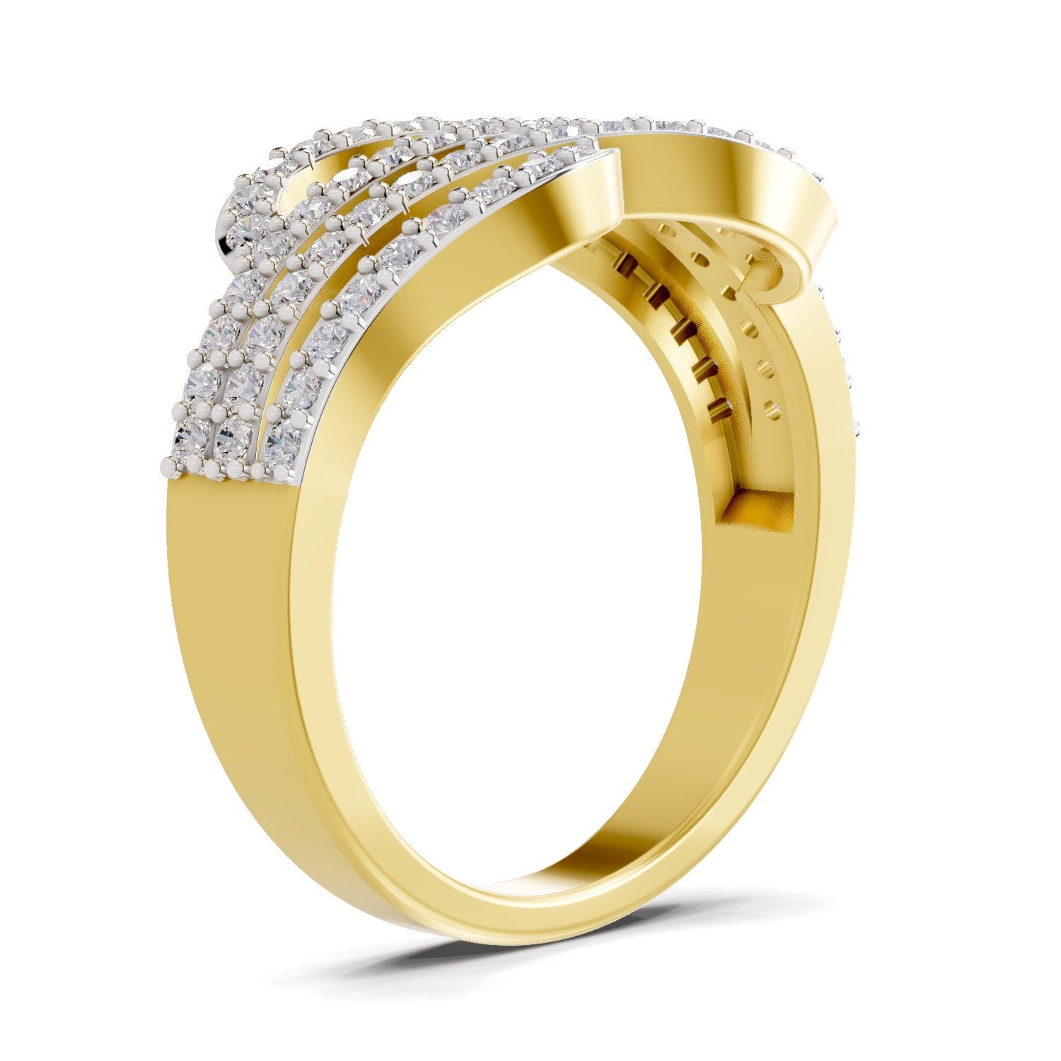 0.58 Carat Round Shape Diamond | 925 Sterling Silver Gold Plated Waves Ring