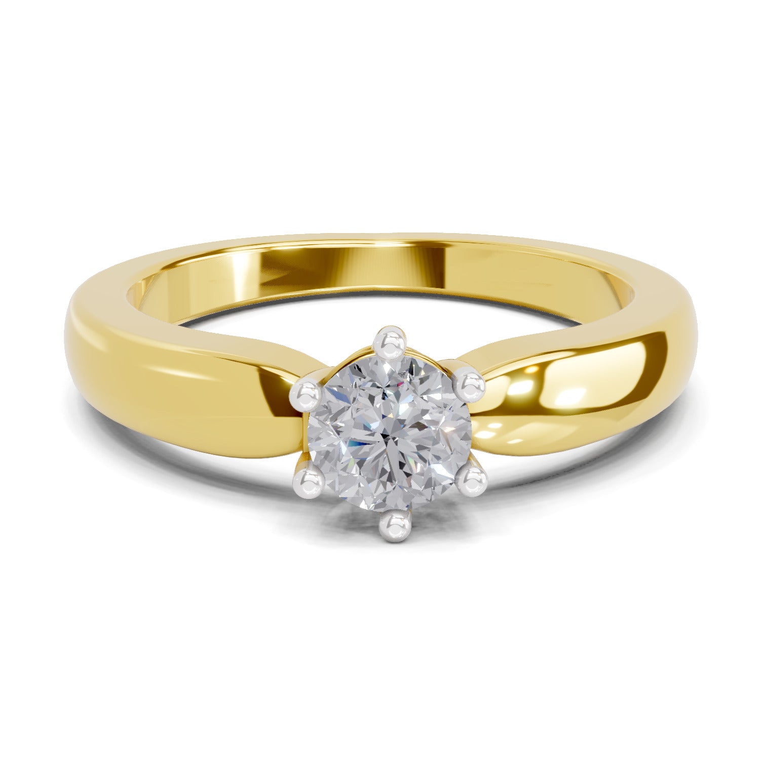 0.45 Carat Round Shape Diamond | 925 Sterling Silver Gold Plated 6 Prong Solitaire Ring