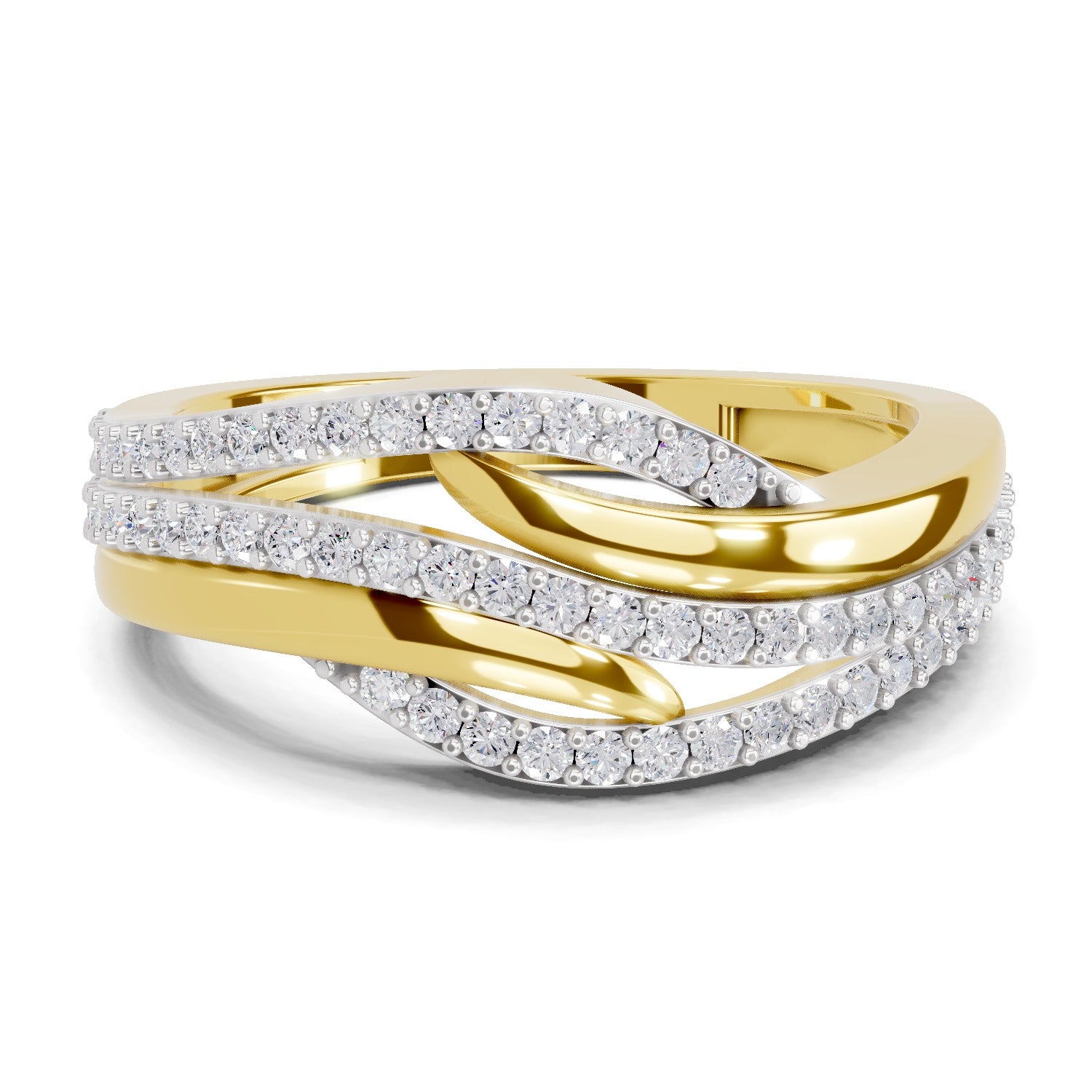 0.4 Carat Round Shape Diamond | 925 Sterling Silver Gold Plated Waves Ring