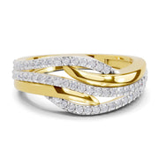 0.4 Carat Round Shape Diamond | 925 Sterling Silver Gold Plated Waves Ring