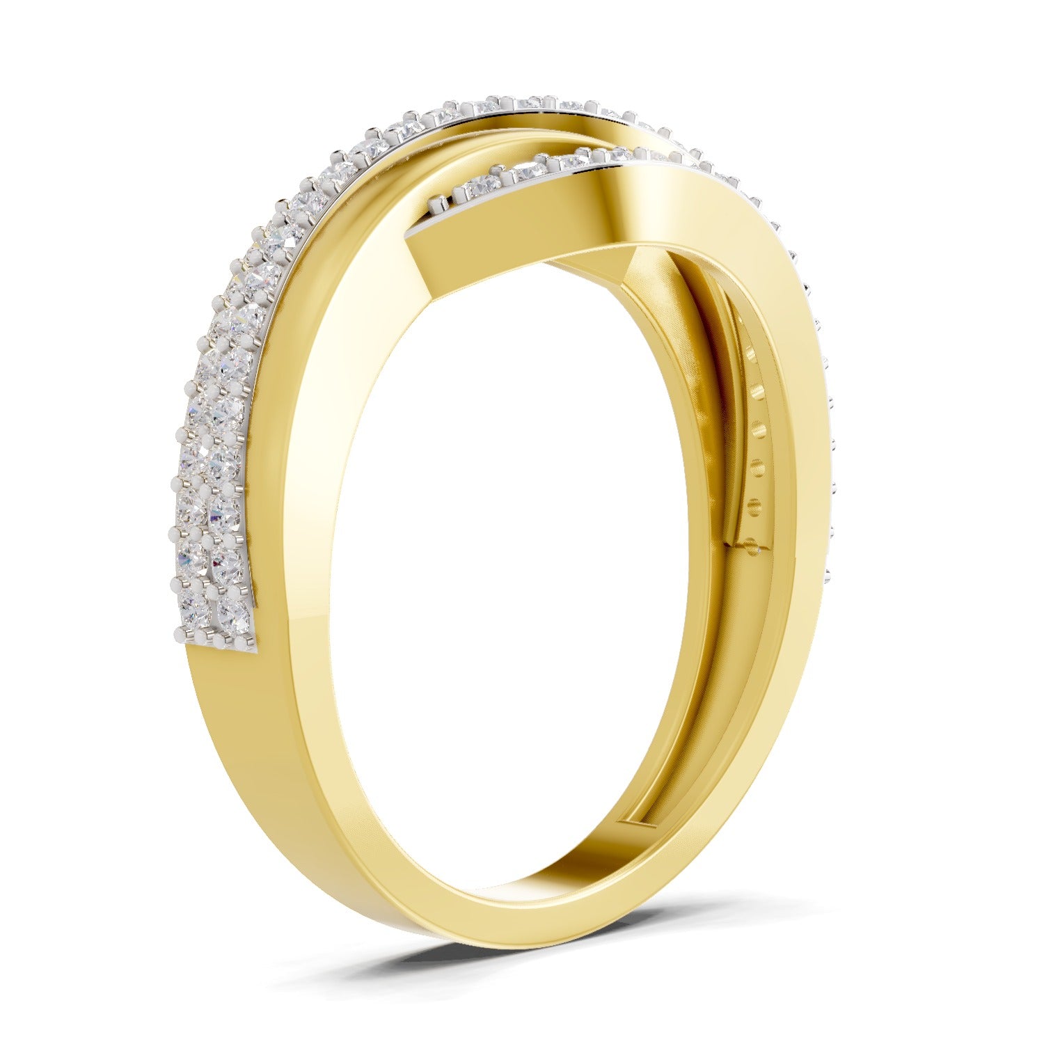 0.4 Carat Round Shape Diamond | 925 Sterling Silver Gold Plated Waves Ring