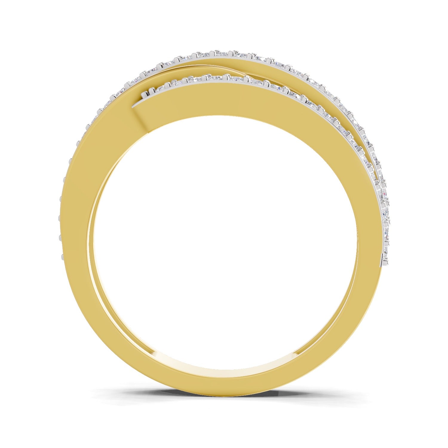 0.4 Carat Round Shape Diamond | 925 Sterling Silver Gold Plated Waves Ring