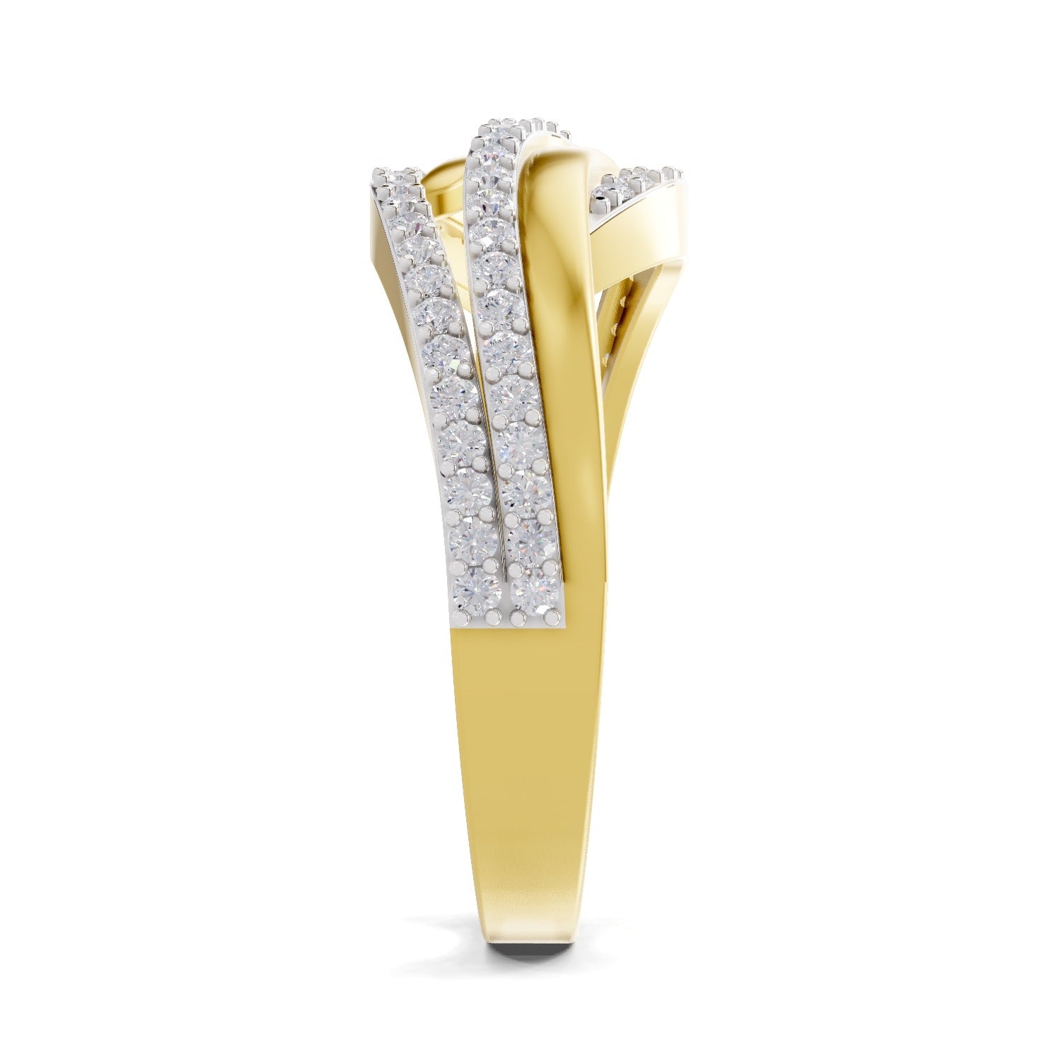 0.4 Carat Round Shape Diamond | 925 Sterling Silver Gold Plated Waves Ring