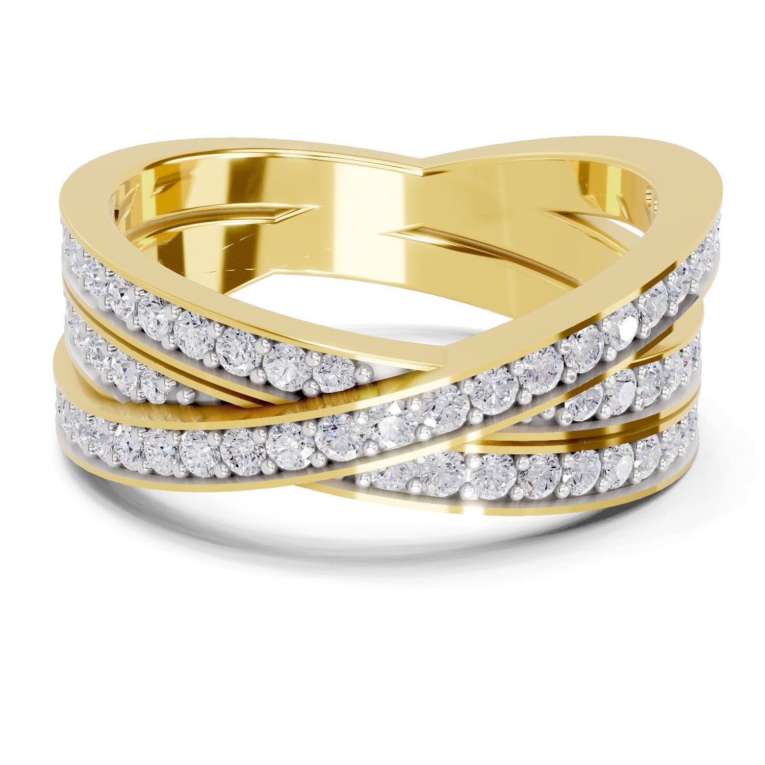 0.82 Carat Round Shape Diamond | 925 Sterling Silver Gold Plated Criss cross Ring