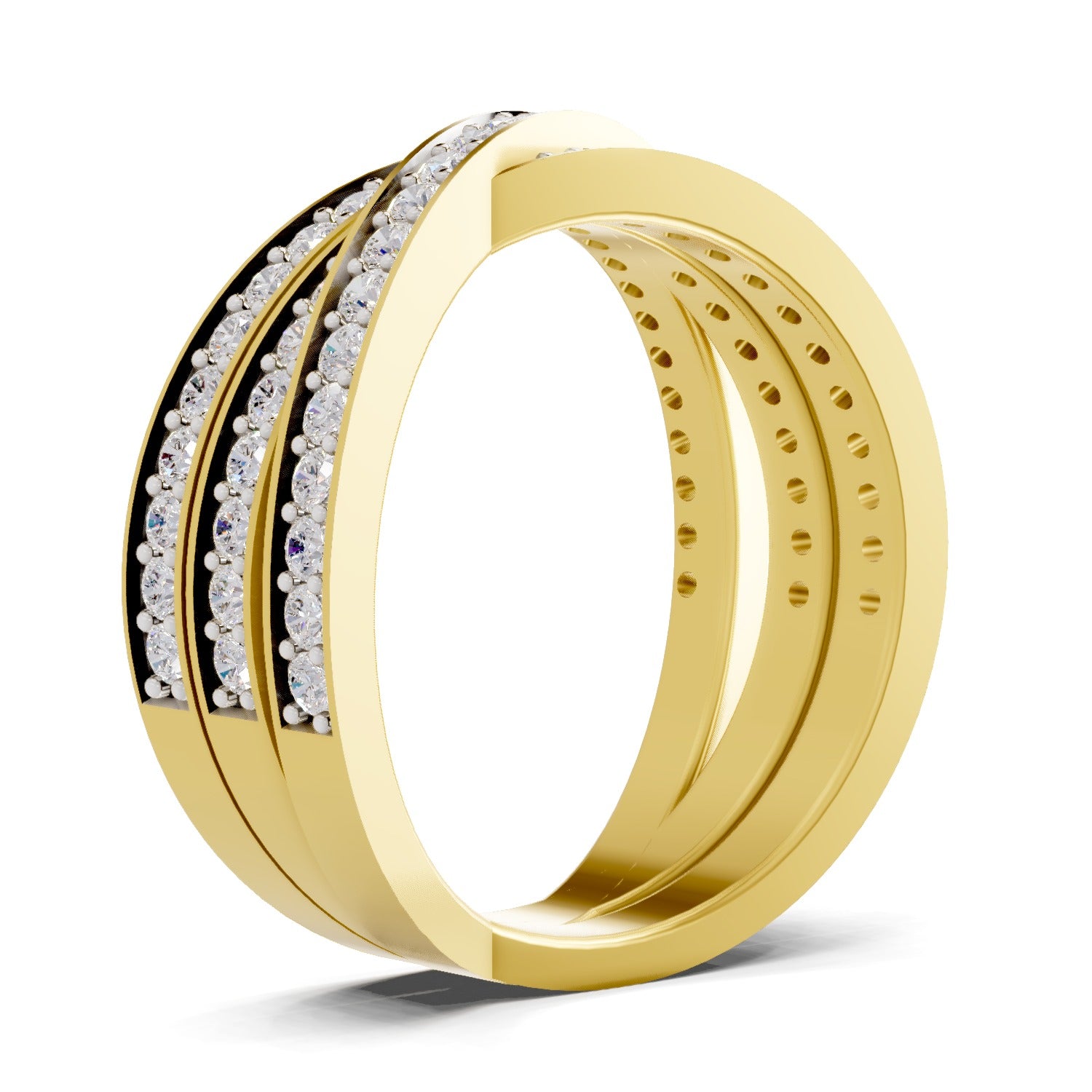 0.82 Carat Round Shape Diamond | 925 Sterling Silver Gold Plated Criss cross Ring