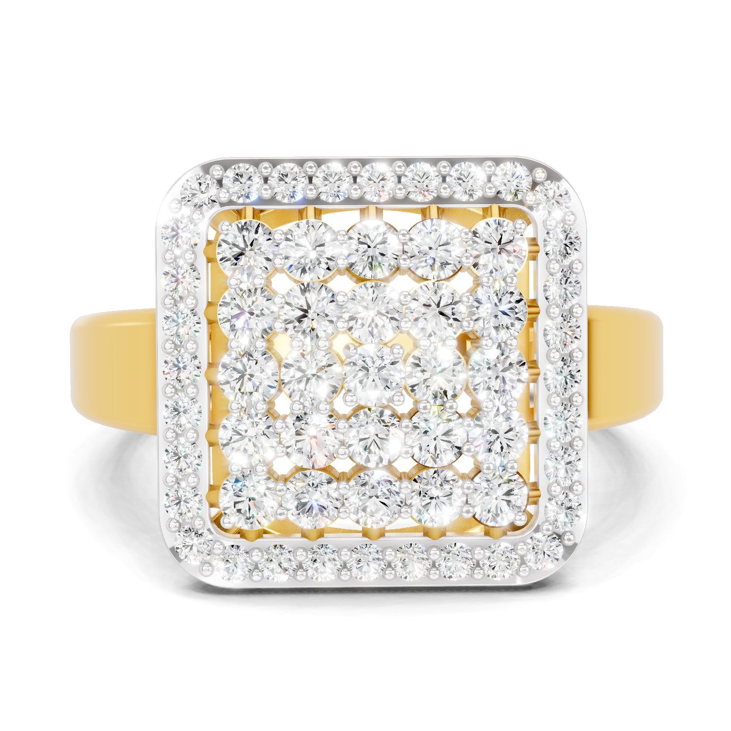 1.26 Carat | 925 Sterling Silver Gold Plated Square Cluster Halo Ring