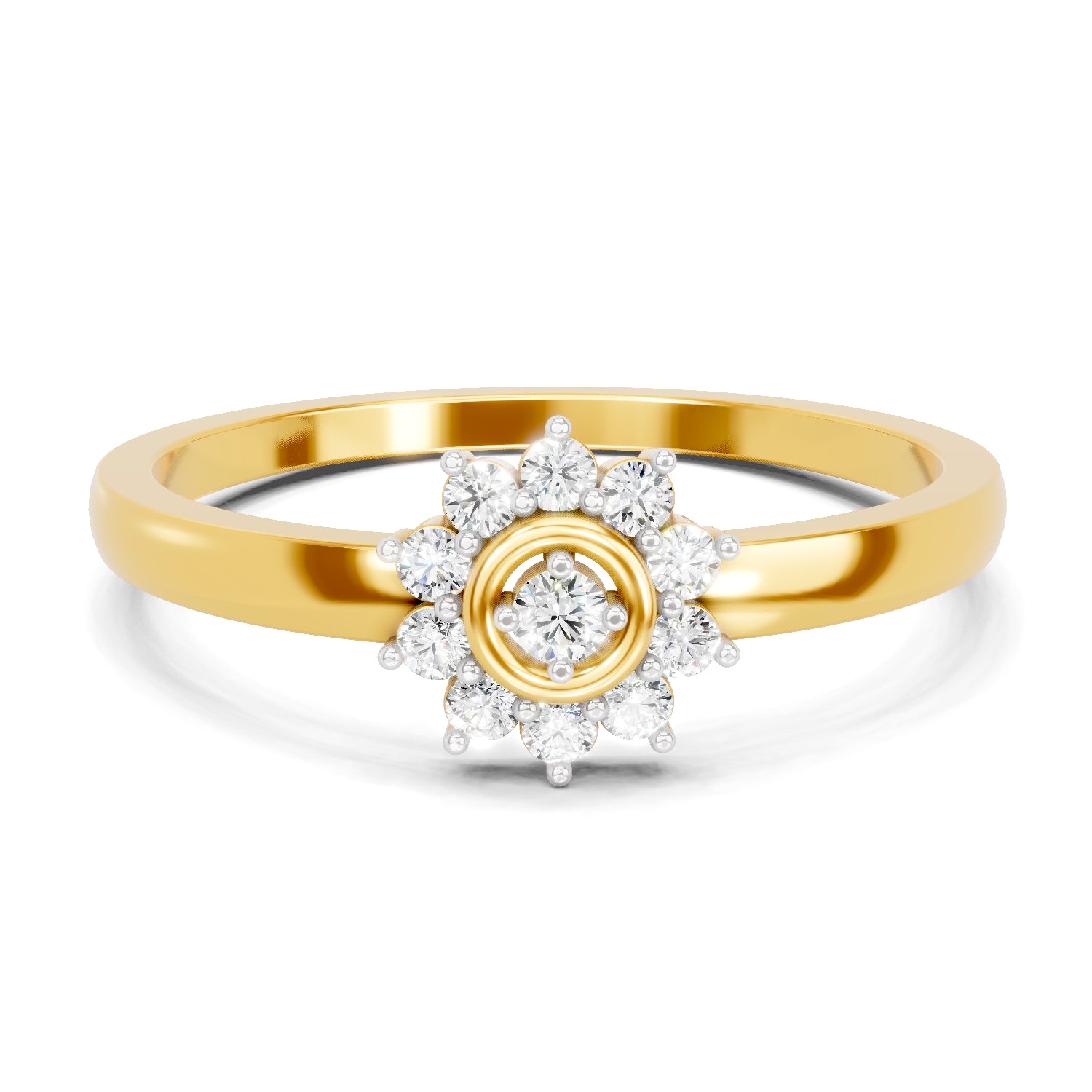 0.16 Carat | 925 Sterling Silver Gold Plated Daisy Cluster Ring