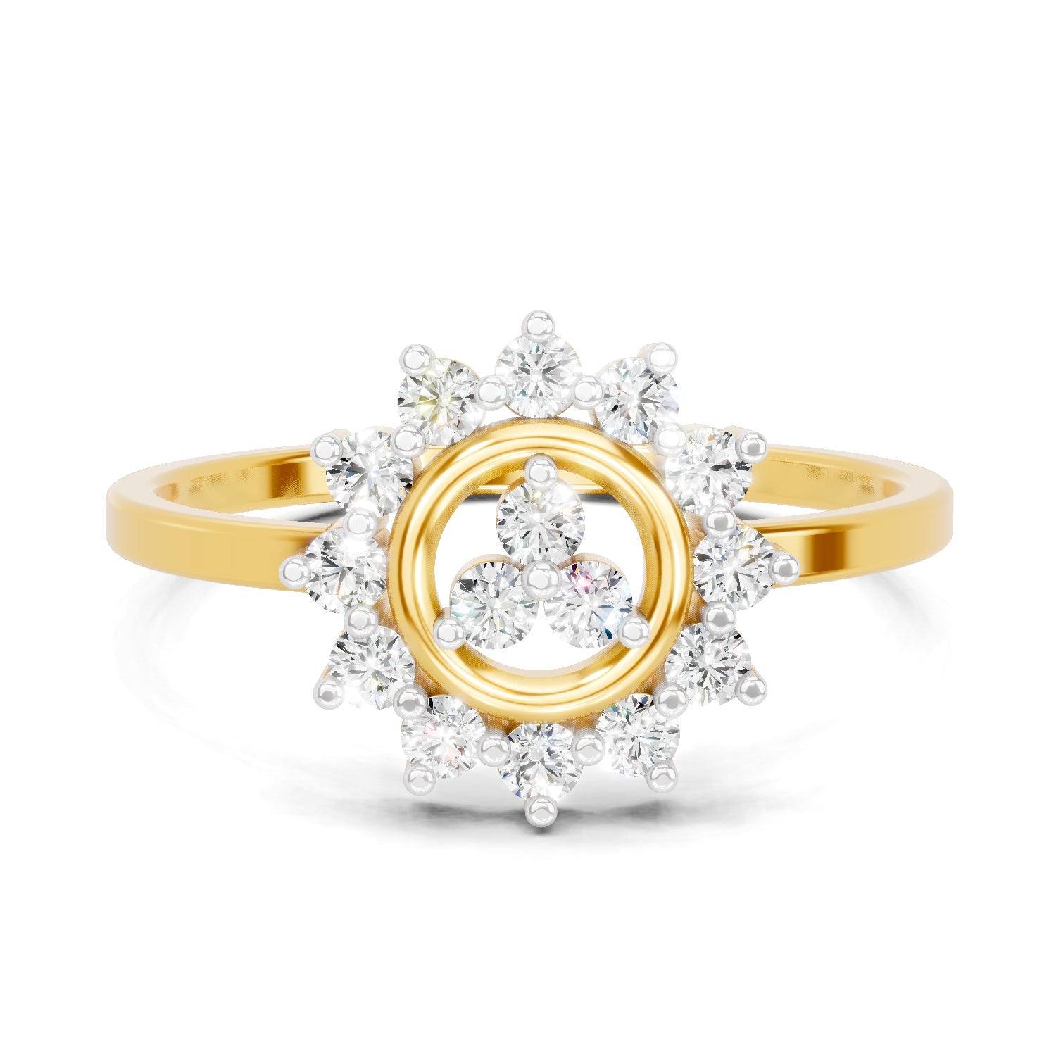 0.21 Carat | 925 Sterling Silver Gold Plated Sunburst Bloom Ring