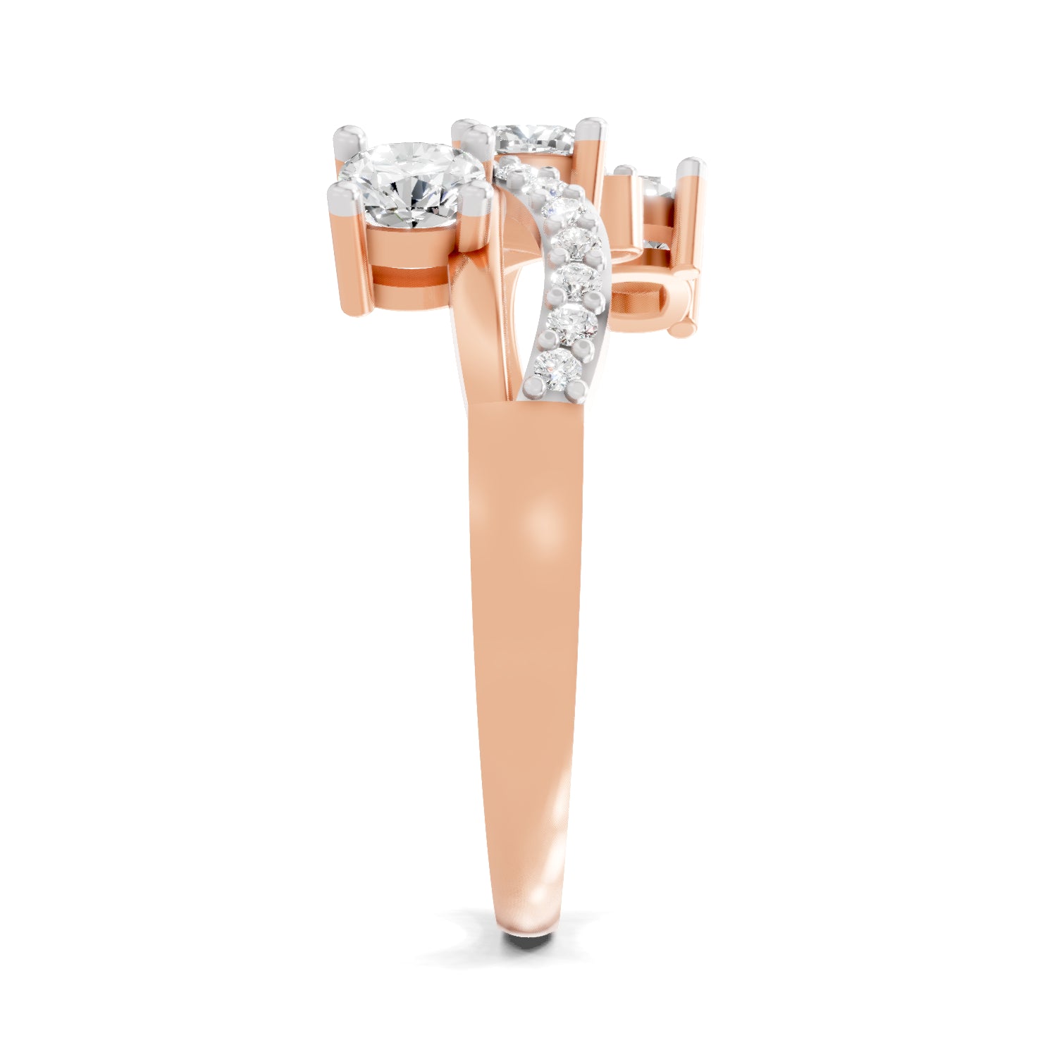 0.97 Carat Round Shape Diamond Three-Stone Ring | 14K Rose Gold