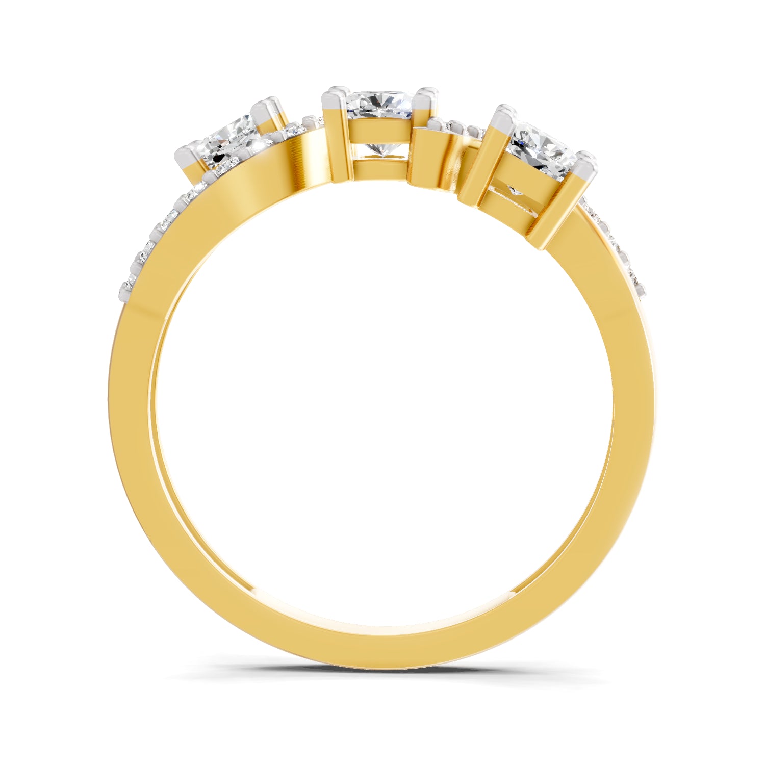 0.97 Carat Round Shape Diamond Three-Stone Ring | 14K Yellow Gold