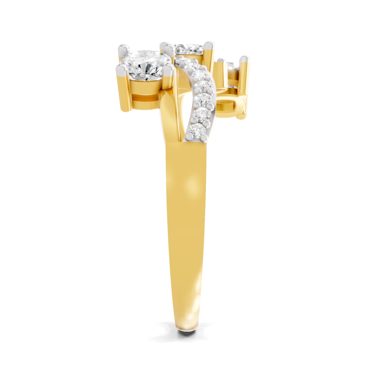 0.97 Carat Round Shape Diamond Three-Stone Ring | 14K Yellow Gold
