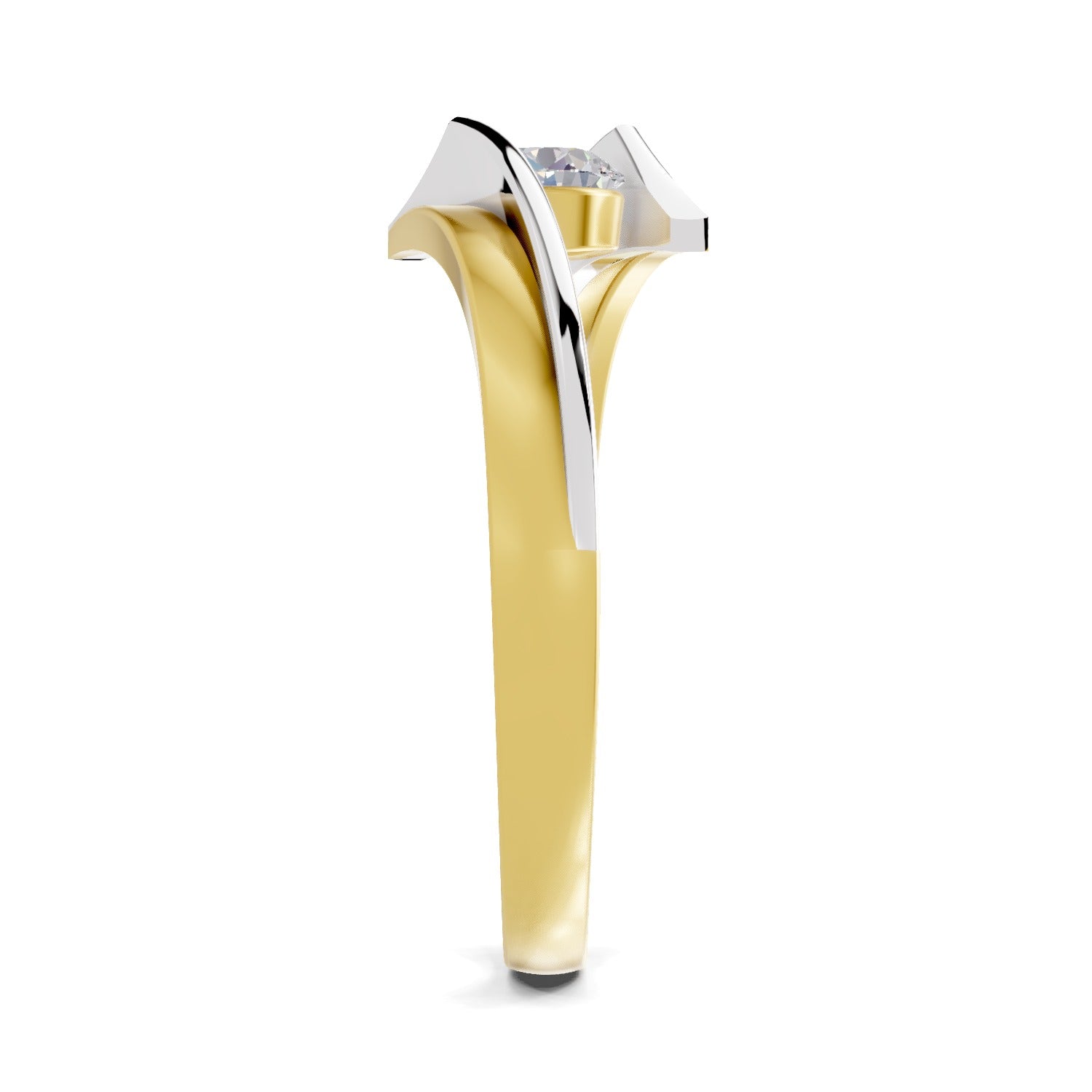 0.26 Ct Round Shape | 925 Sterling Silver Gold Plated Tension Set Solitaire Ring