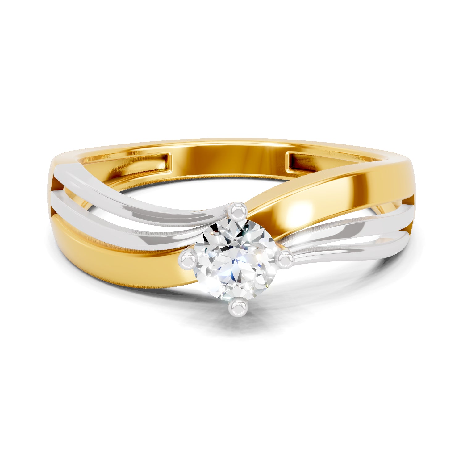 0.25 Carat | 925 Sterling Silver Gold Plated Two-Tone Twisted Shank Ring