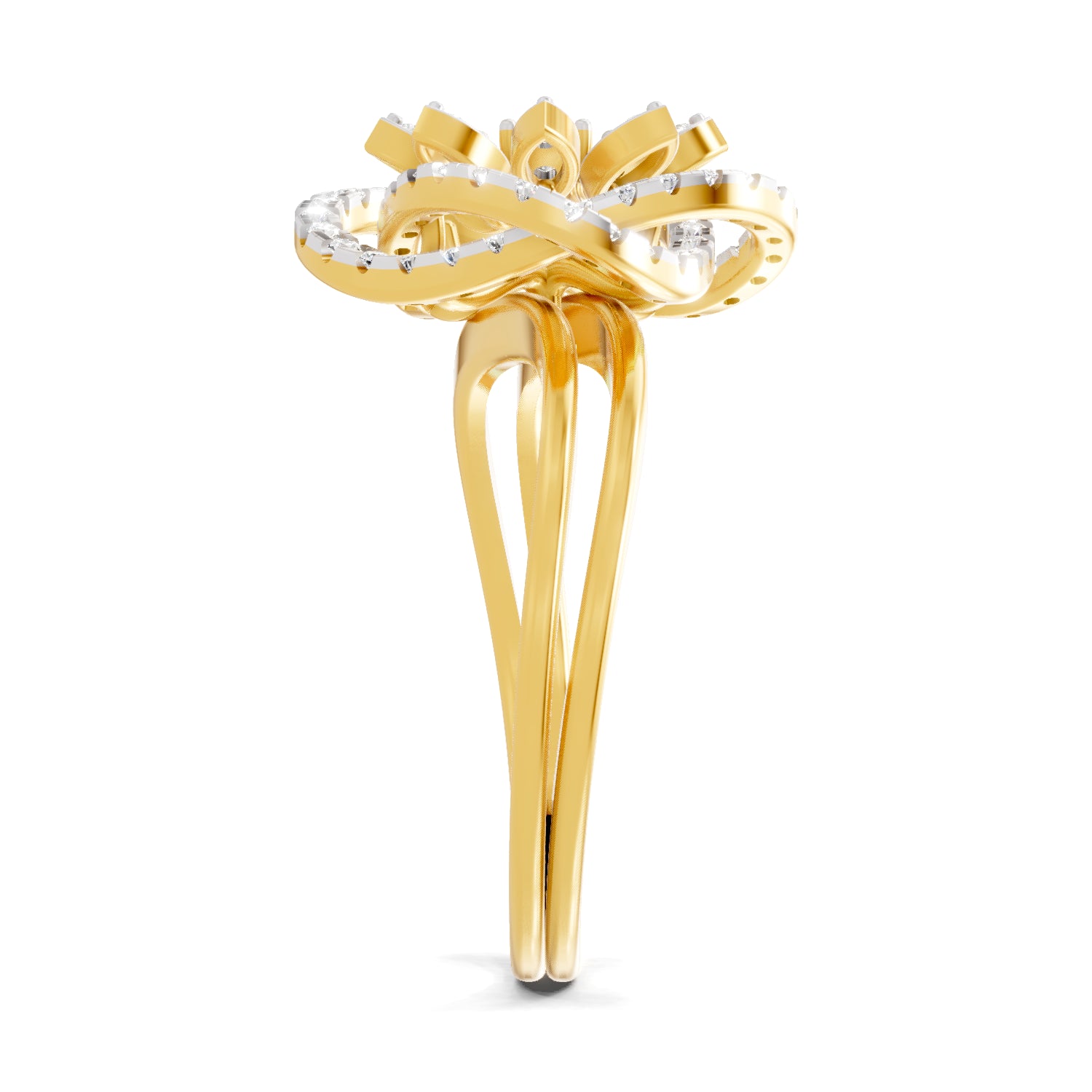 0.56 Carat | 925 Sterling Silver Gold Plated Quad-Floral Diamond  Ring