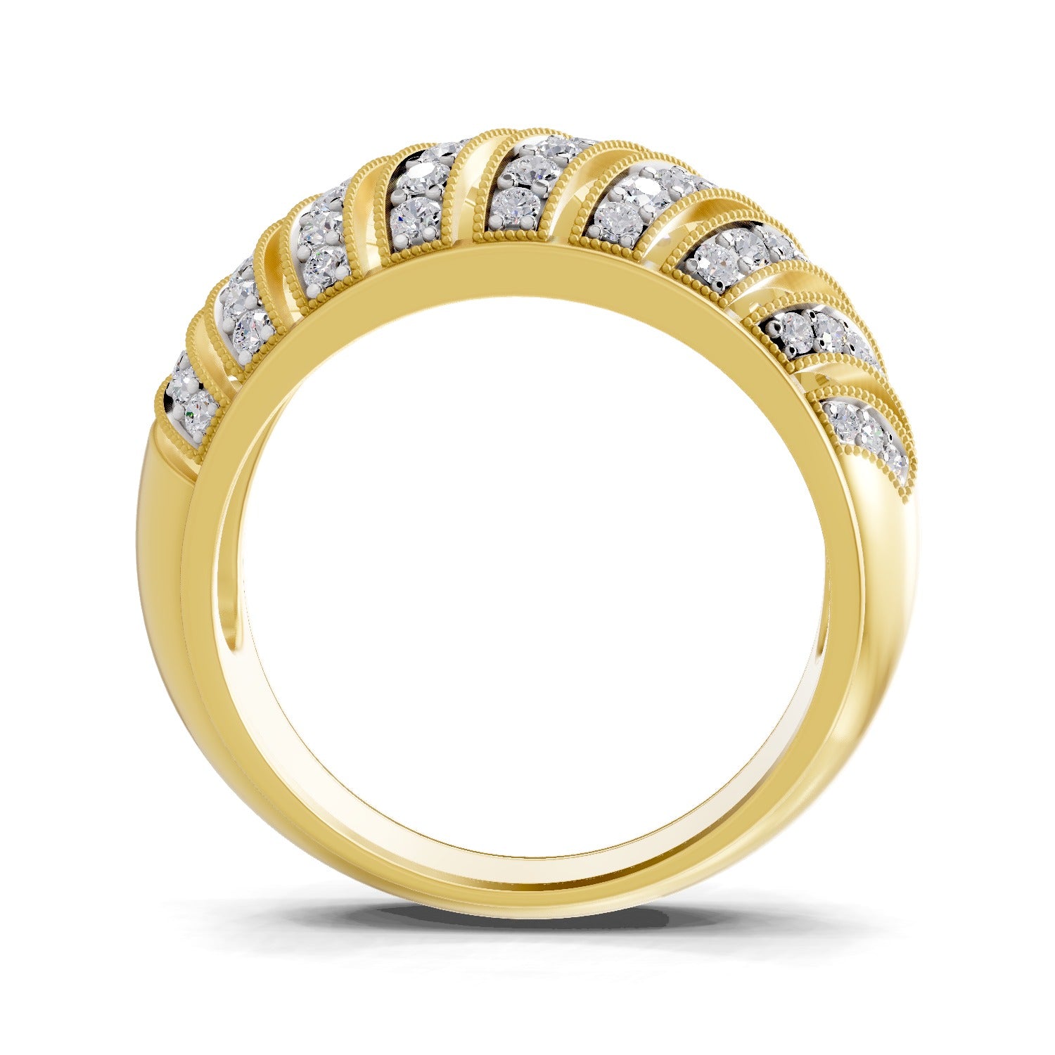 0.65 Carat Round Shape Diamond | 925 Sterling Silver Gold Plated Swirl Band Ring