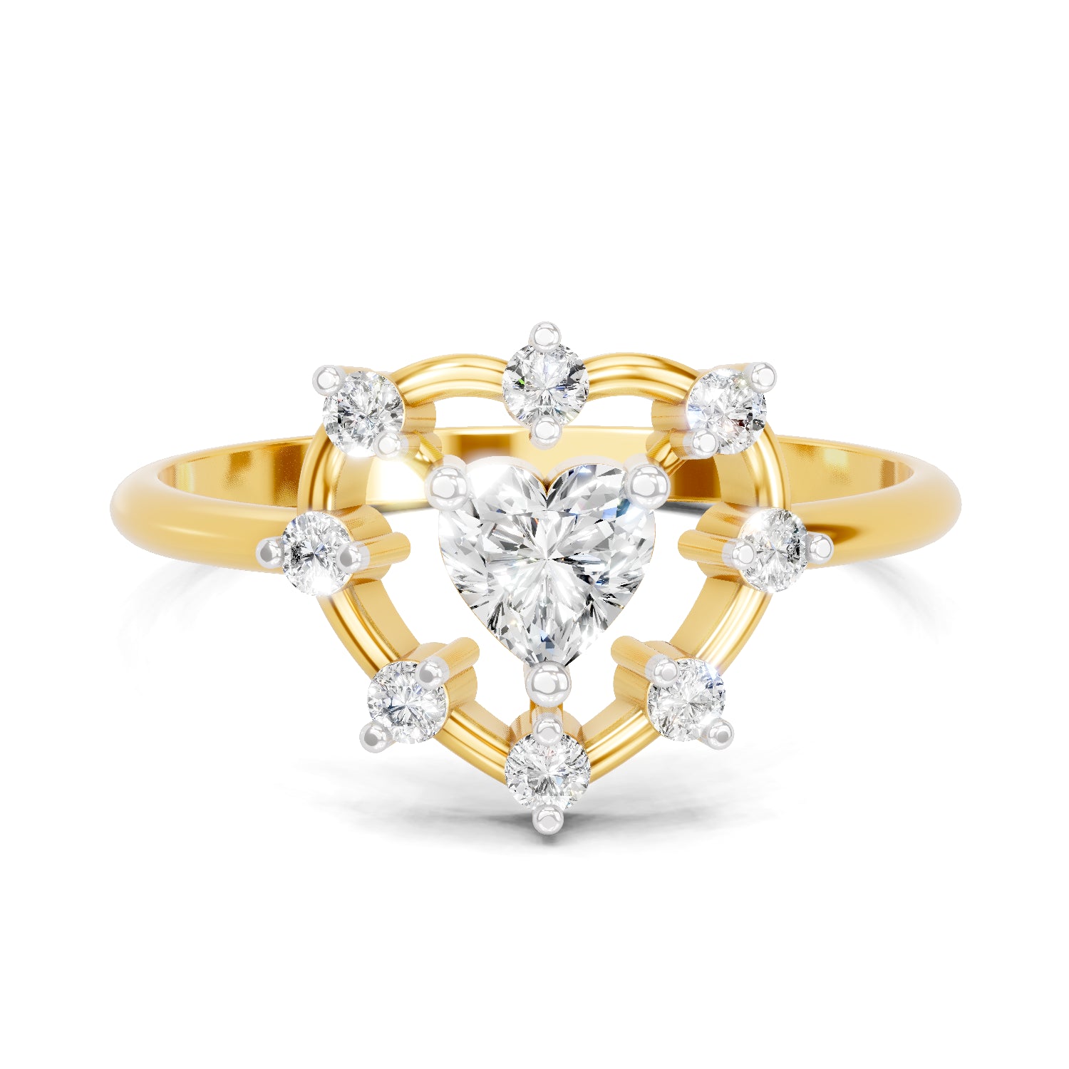 0.44 Carat Heart & Round Shape Diamond Ring | 14K Yellow Gold