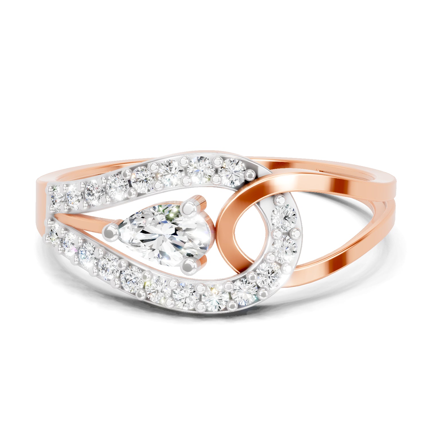 0.36 Carat Pear & Round Shape Diamond Bypass Ring | 14K Rose Gold