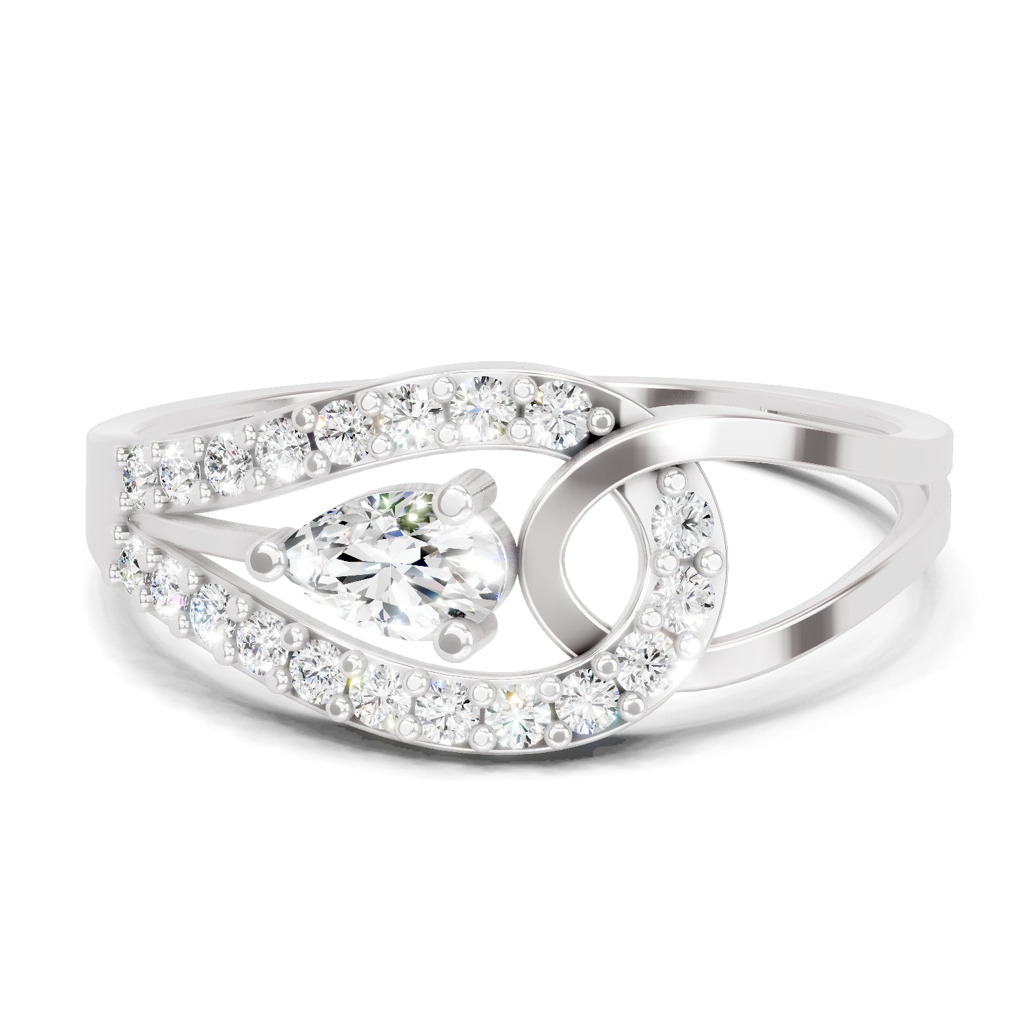 0.36 Carat Pear & Round Shape Diamond Bypass Ring | 14K White Gold