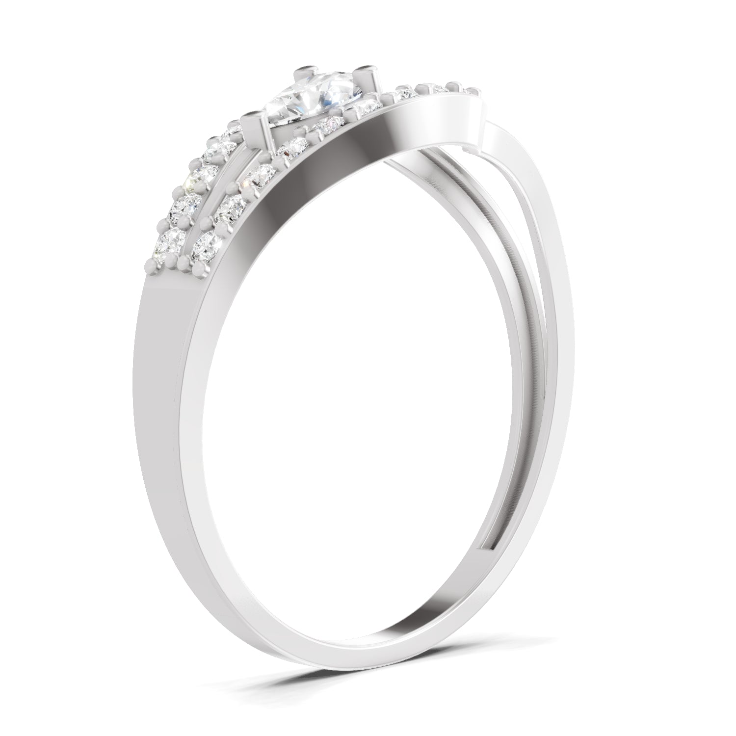0.36 Carat Pear & Round Shape Diamond Bypass Ring | 14K White Gold