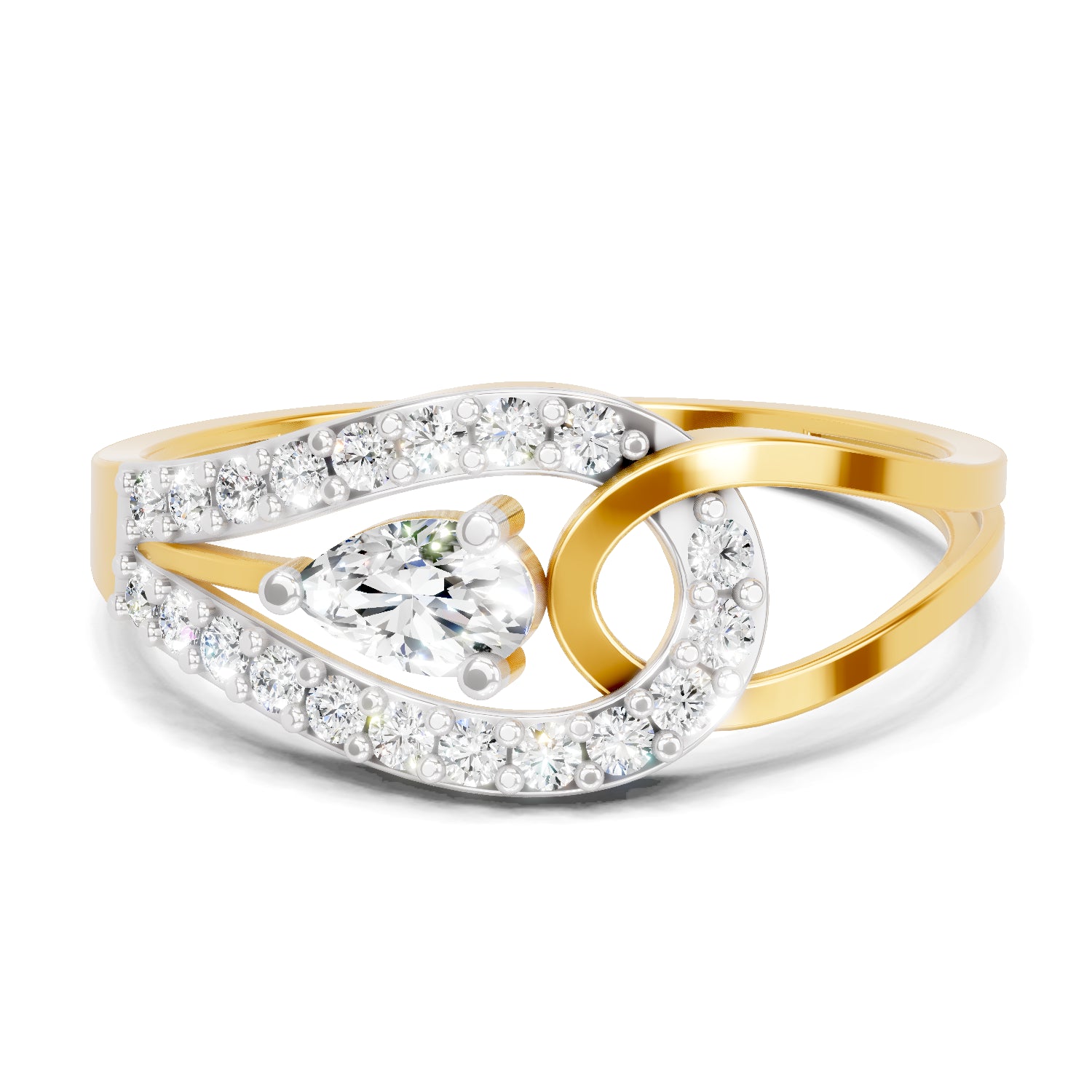 0.36 Carat Pear & Round Shape Diamond Bypass Ring | 14K Yellow Gold