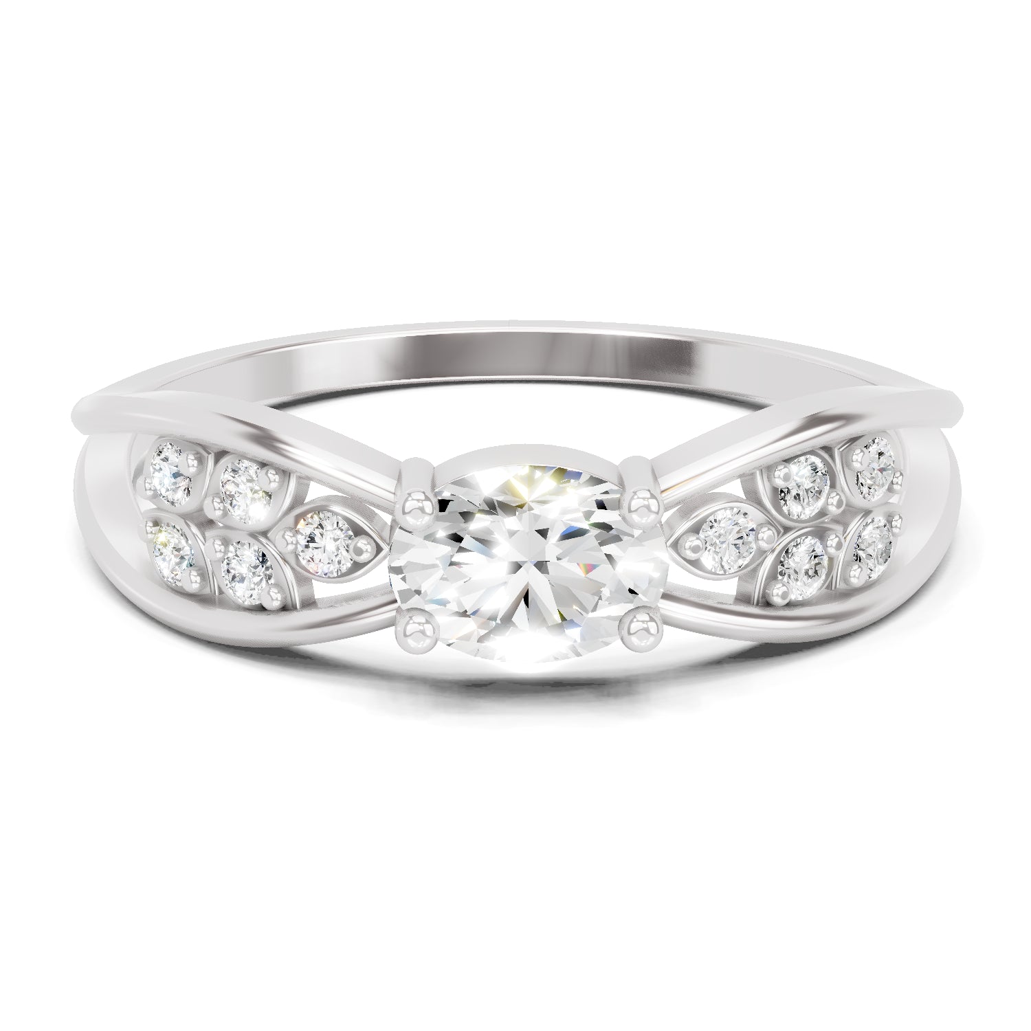 0.45 Carat Oval & Round Shape Diamond Solitaire Ring | 14K White Gold
