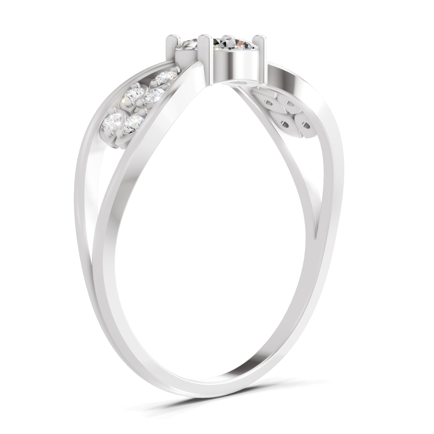 0.45 Carat Oval & Round Shape Diamond Solitaire Ring | 14K White Gold